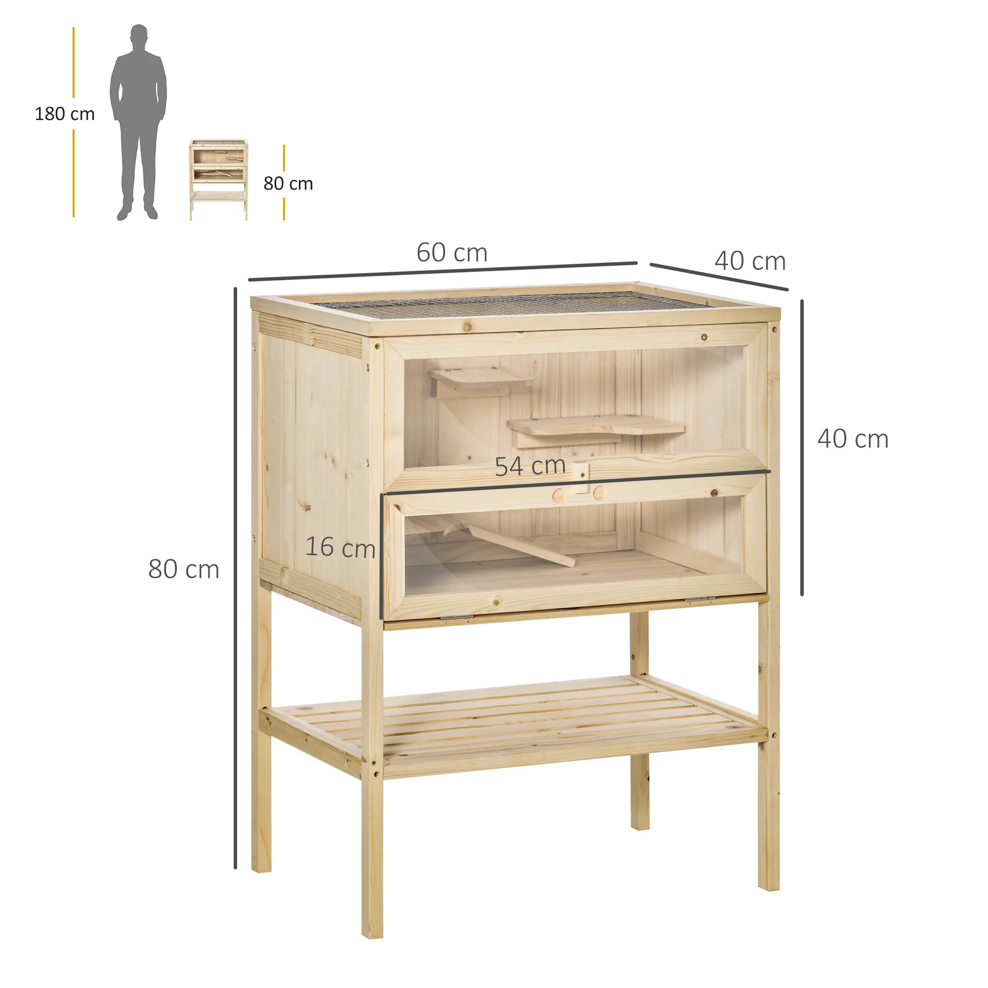 Pawhut Jaula De Madera Para Hámster Con Rampa Techo Abatible Estante Inferior - Image 3