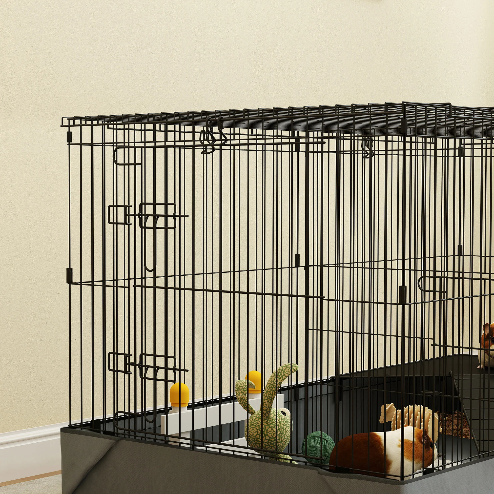Pawhut Jaula Para Animales Pequeños 2 En 1 Con Tapa Removible 121x61x61 Cm Negro - Image 4
