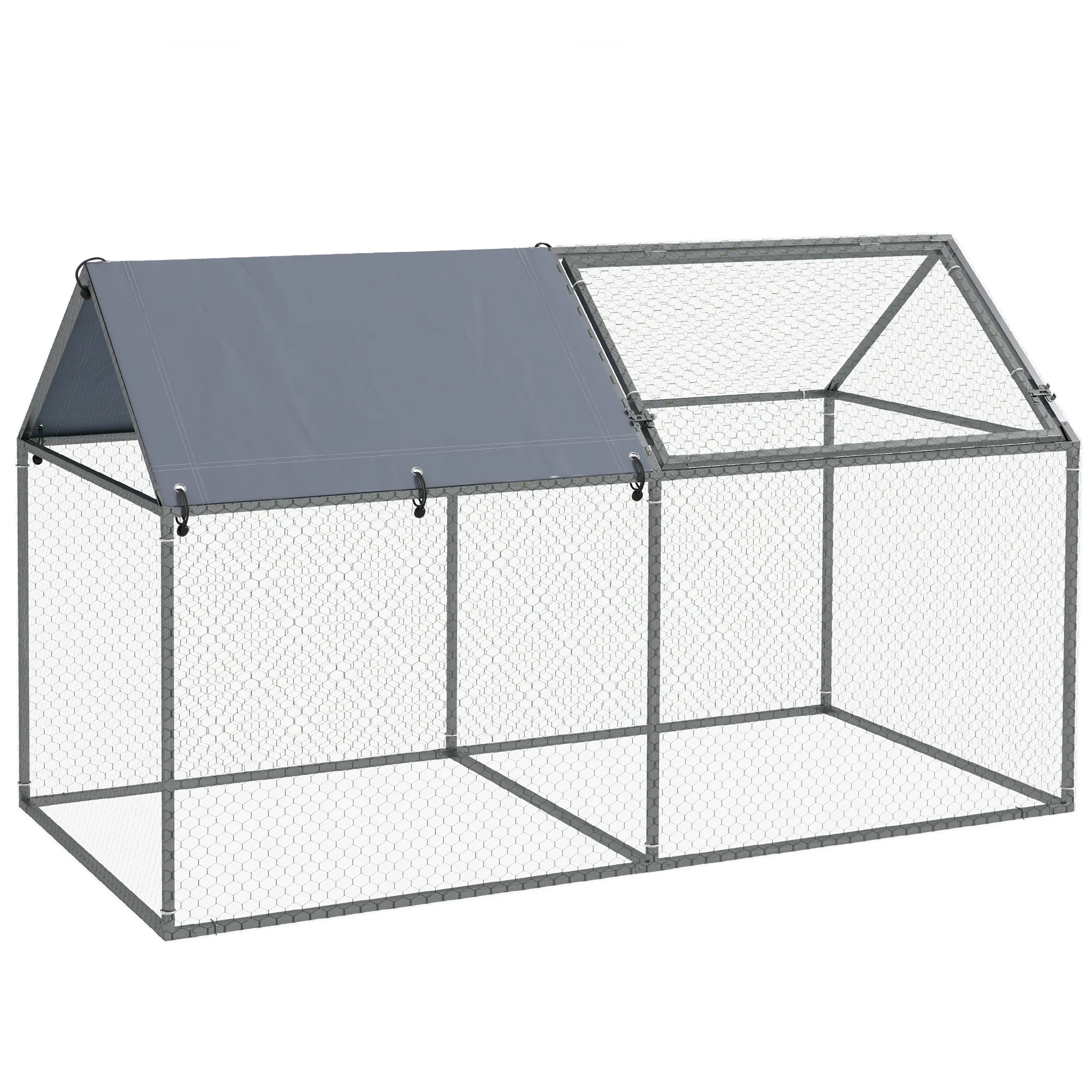 Pawhut Jaula Para Animales Pequeños Con 1 Puerta Superior 198x100x120 Cm Plata