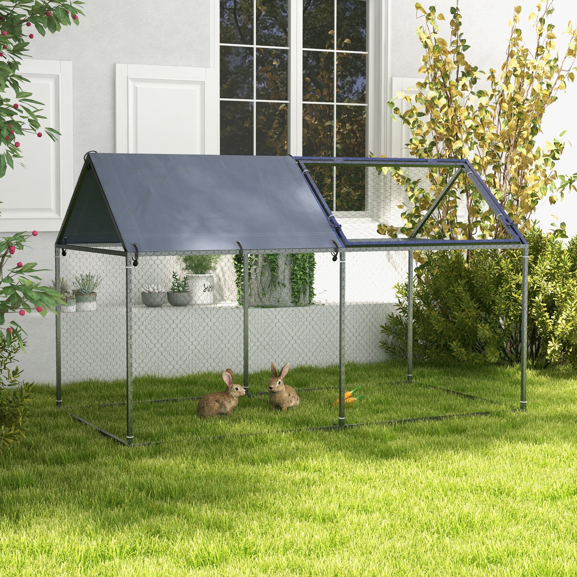 Pawhut Jaula Para Animales Pequeños Con 1 Puerta Superior 198x100x120 Cm Plata - Image 2