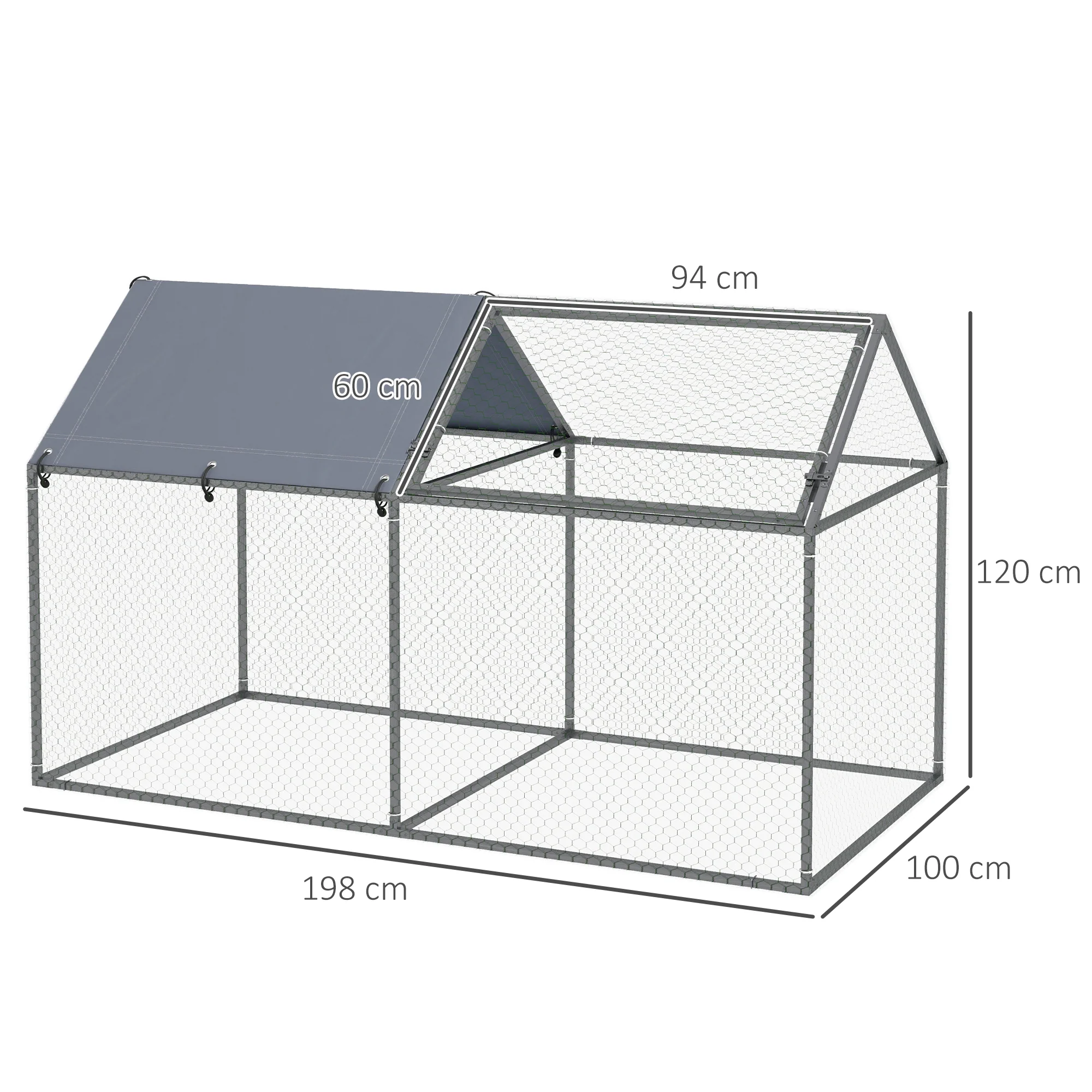 Pawhut Jaula Para Animales Pequeños Con 1 Puerta Superior 198x100x120 Cm Plata - Image 3