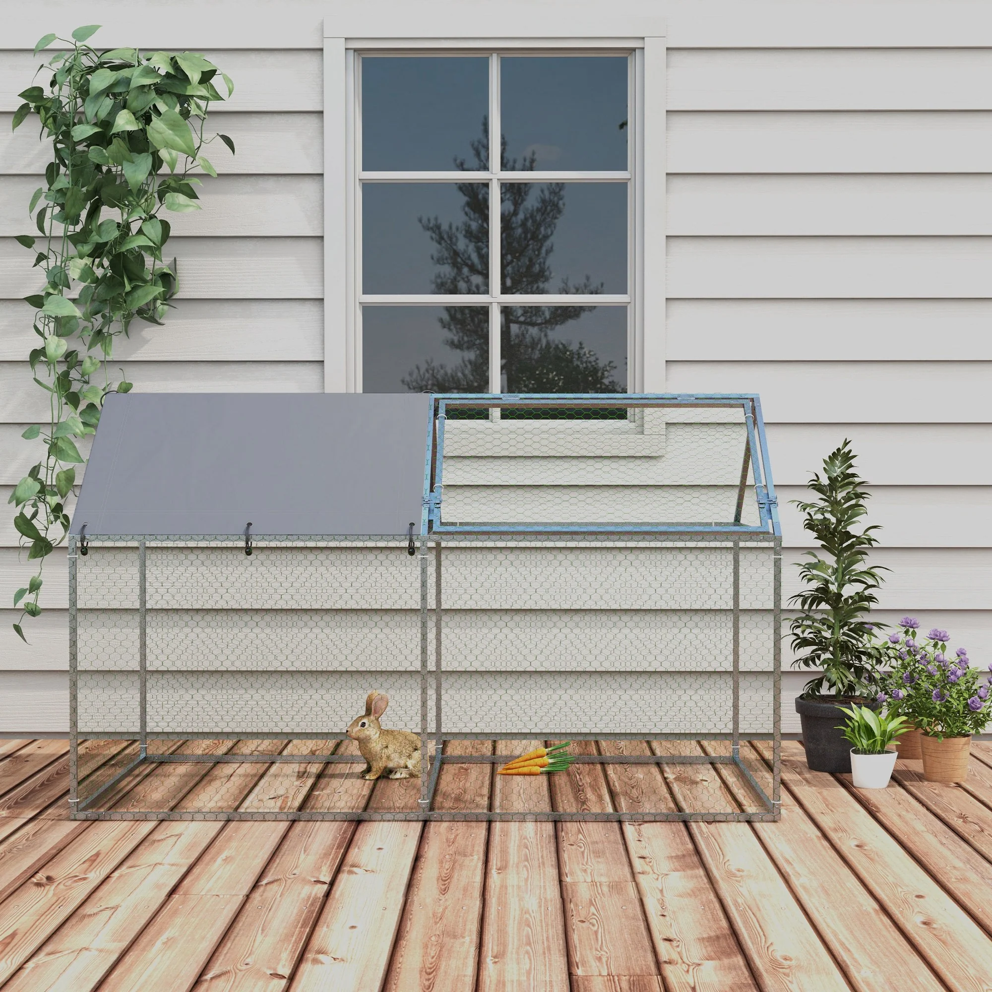 Pawhut Jaula Para Animales Pequeños Con 1 Puerta Superior 198x100x120 Cm Plata - Image 5