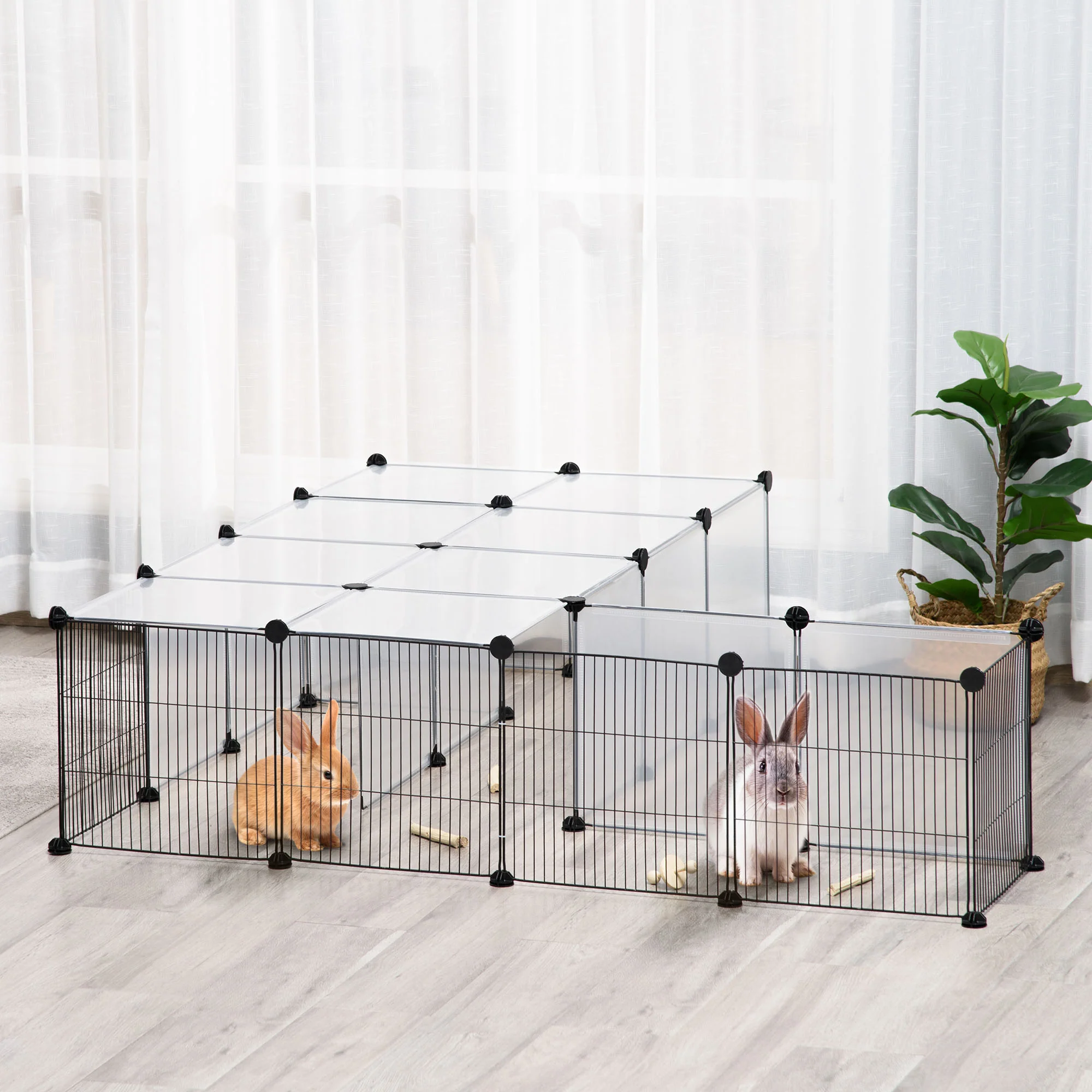 Pawhut Jaula Para Animales Pequeños Con 27 Paneles 140x70x70 Cm Transparente - Image 2