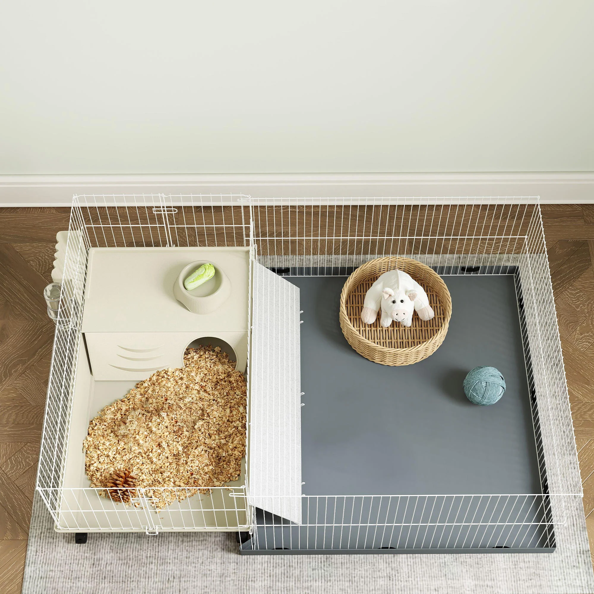 Pawhut Jaula Para Animales Pequeños Con Corral Desmontable 108x71x57 Cm Beige - Image 2