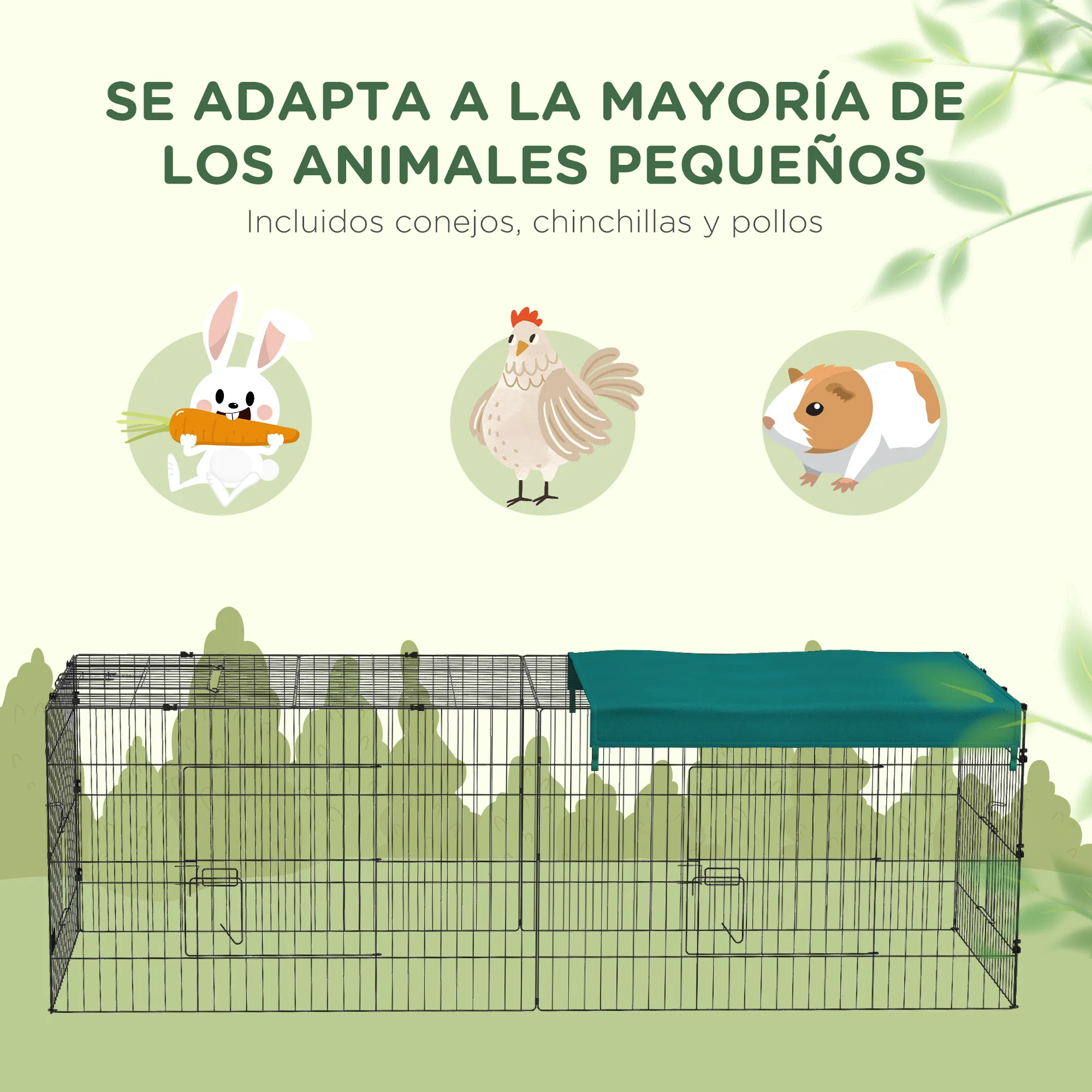 Pawhut Jaula Para Animales Pequeños Con Puertas 220x85x70 Cm Verde - Image 6