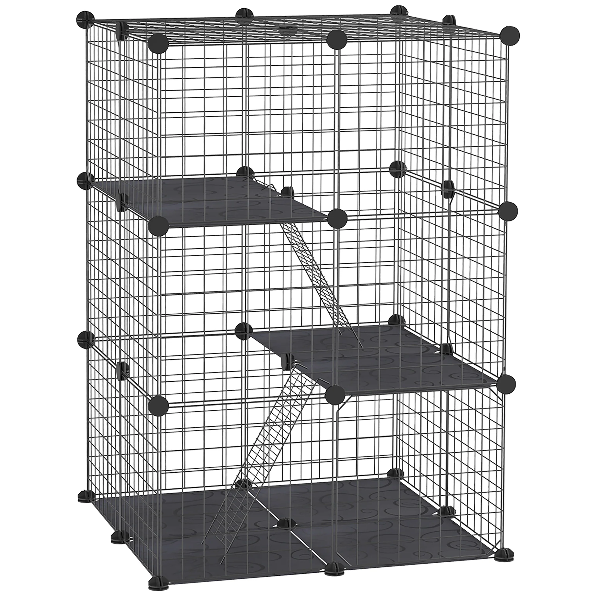 Pawhut Jaula Para Animales Pequeños De 3 Niveles 70x70x105 Cm Negro
