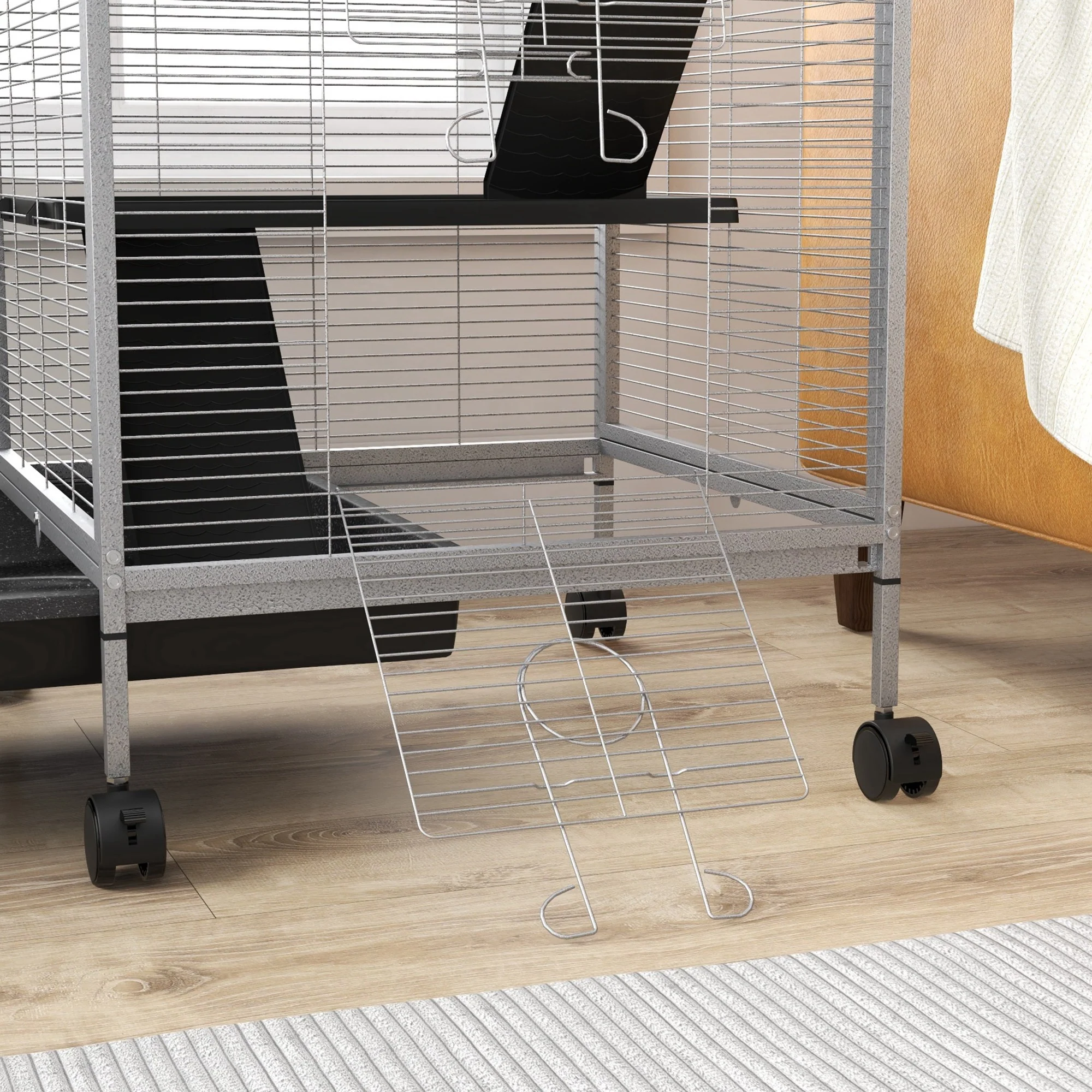 Pawhut Jaula Para Animales Pequeños De 4 Niveles Con Ruedas 52x52x113,5cm Gris - Image 4