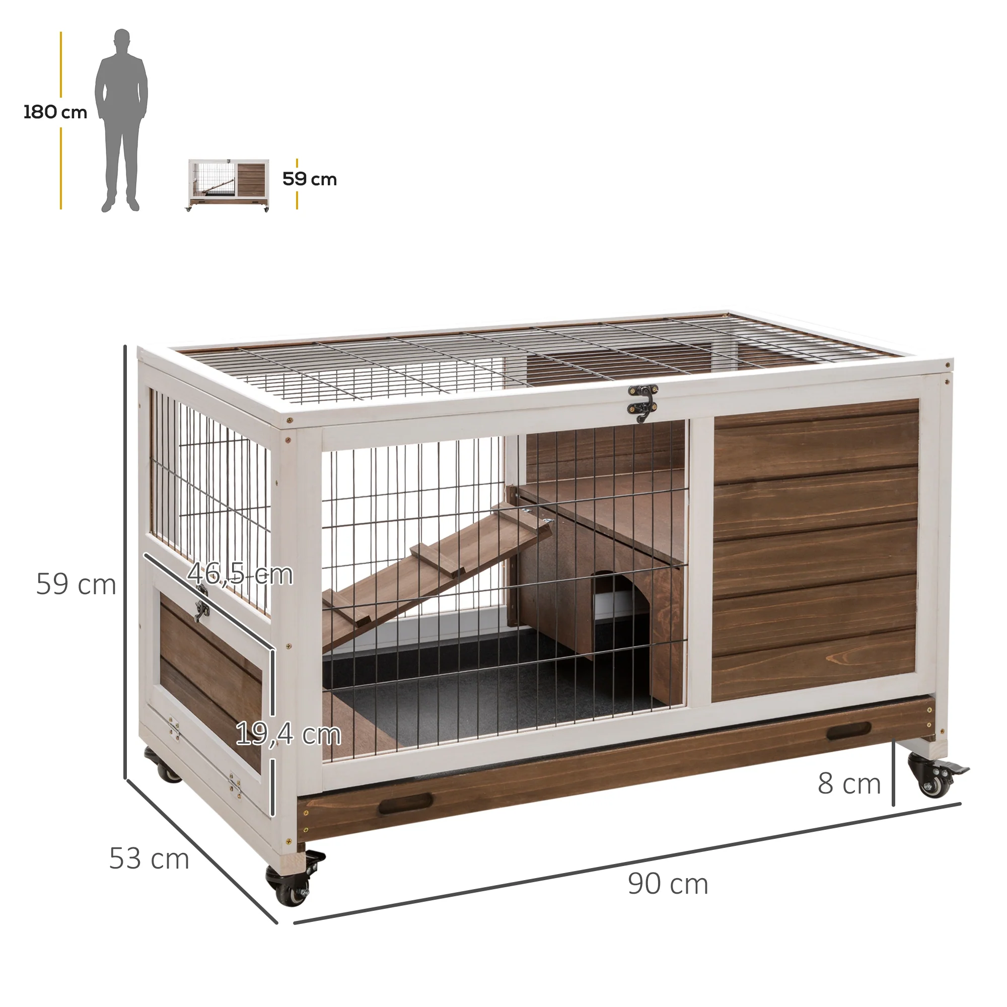 Pawhut Jaula Para Conejos De Madera 90x53x59cm Techo Abrible Rampa Bandeja - Image 3