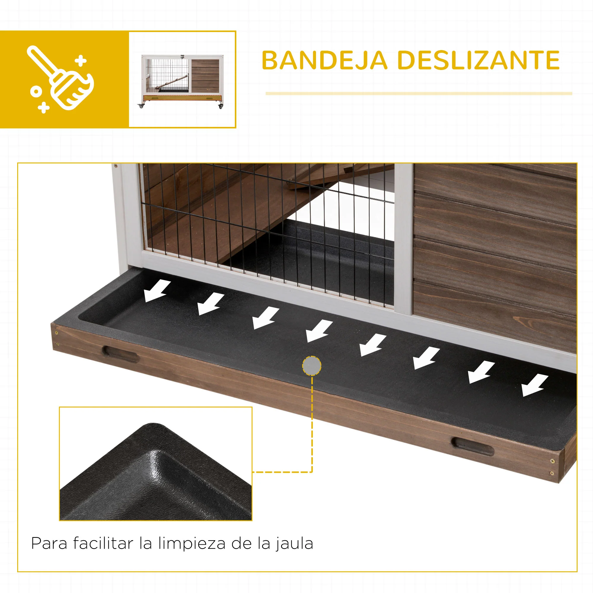Pawhut Jaula Para Conejos De Madera 90x53x59cm Techo Abrible Rampa Bandeja - Image 6