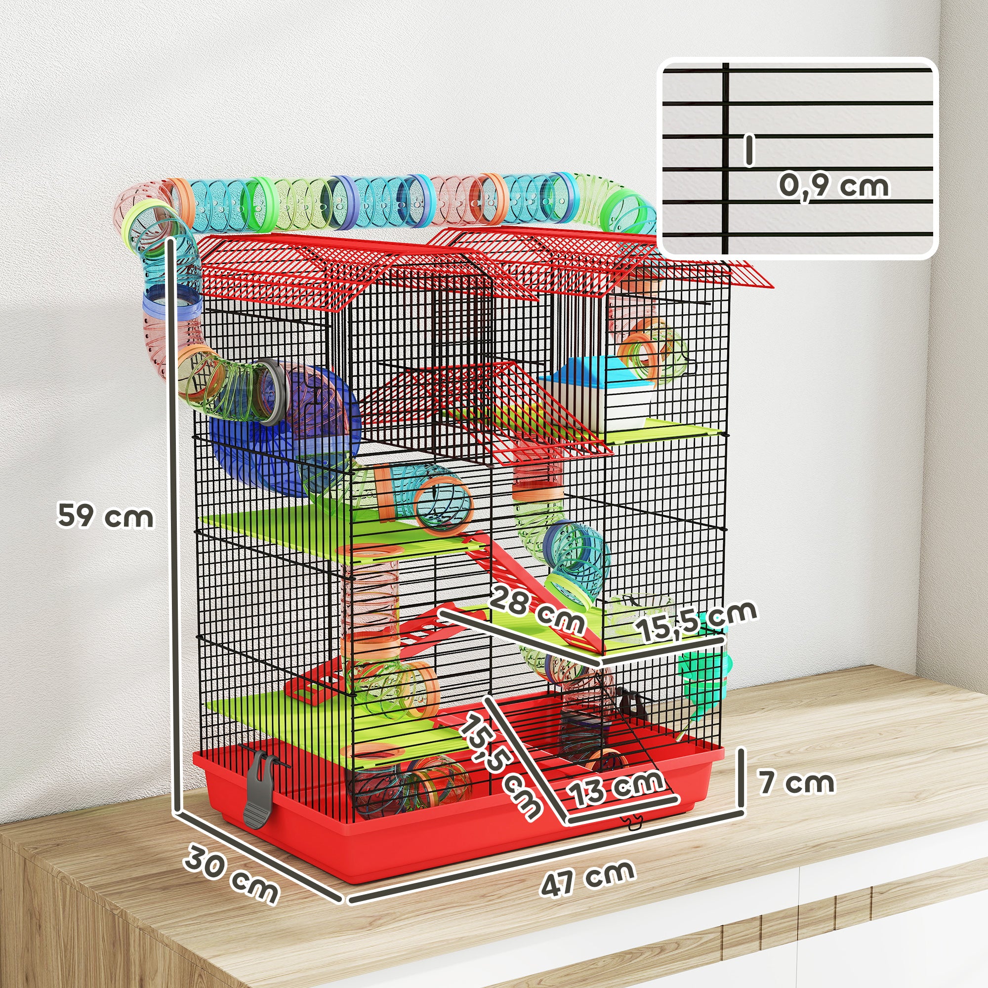 Pawhut Jaula Para Hámster De 5 Niveles 47x30x59 Cm Con Casita Escaleras Rojo - Image 3