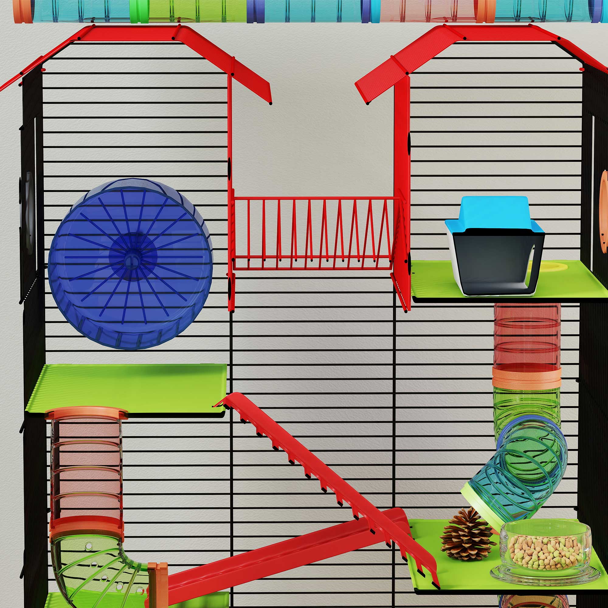 Pawhut Jaula Para Hámster De 5 Niveles 47x30x59 Cm Con Casita Escaleras Rojo - Image 4