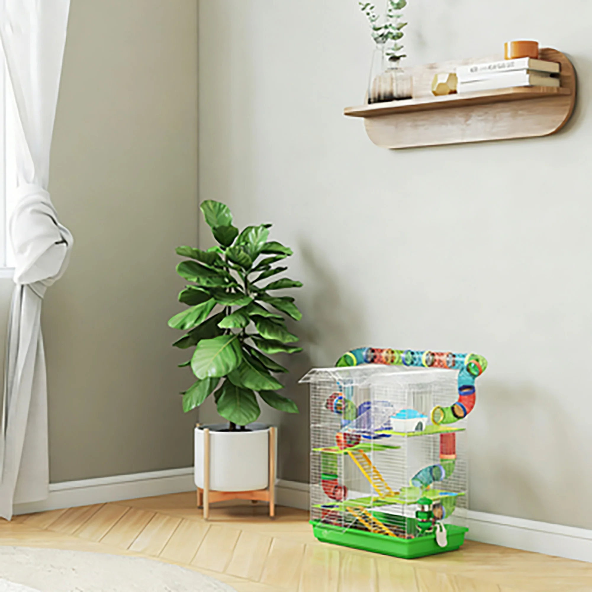 Pawhut Jaula Para Hámster De 5 Niveles 47x30x59 Cm Con Casita Escaleras Verde - Image 5