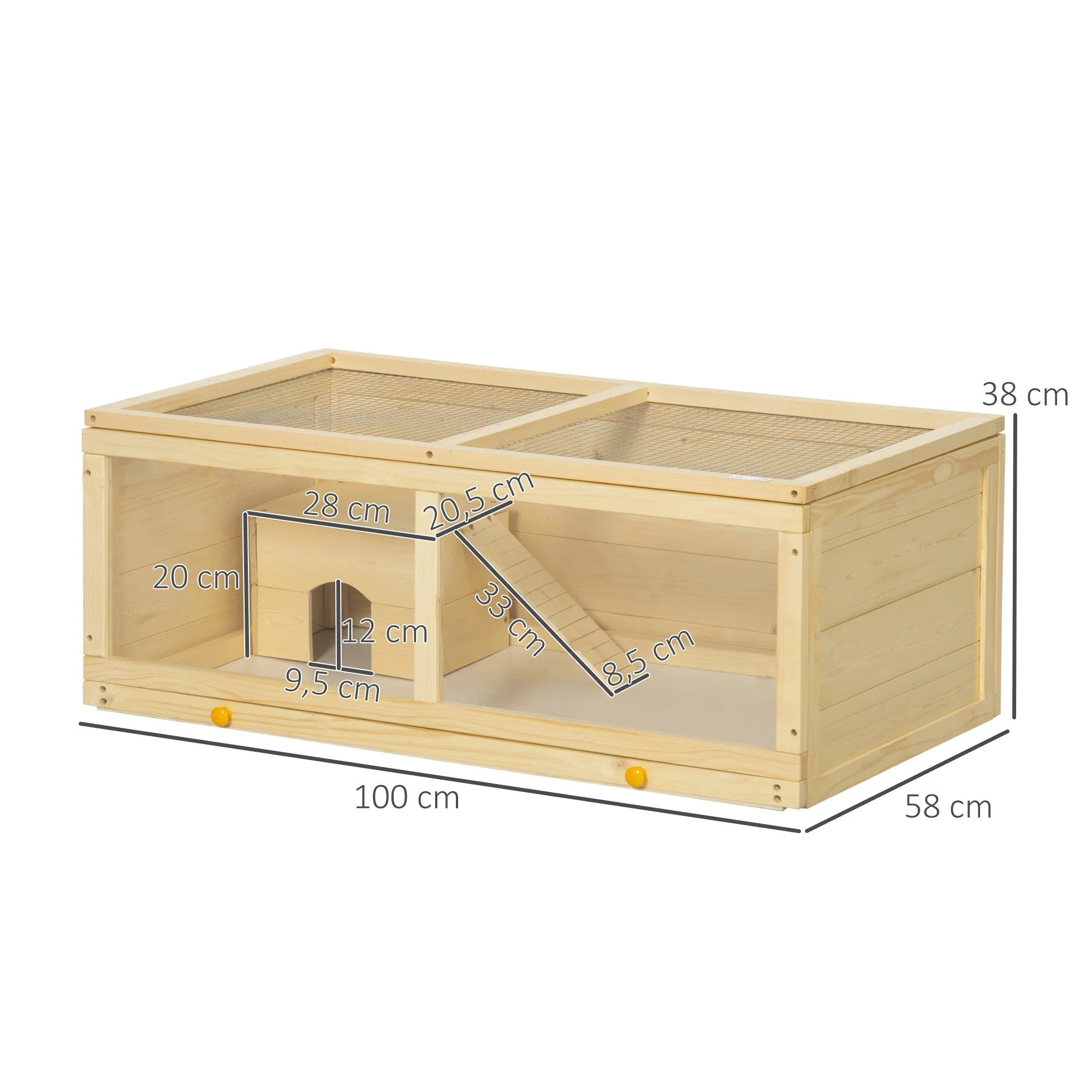 Pawhut Jaula Para Hámster De Madera 100x58x38 Cm Con Tapa Abatible Natural - Image 3