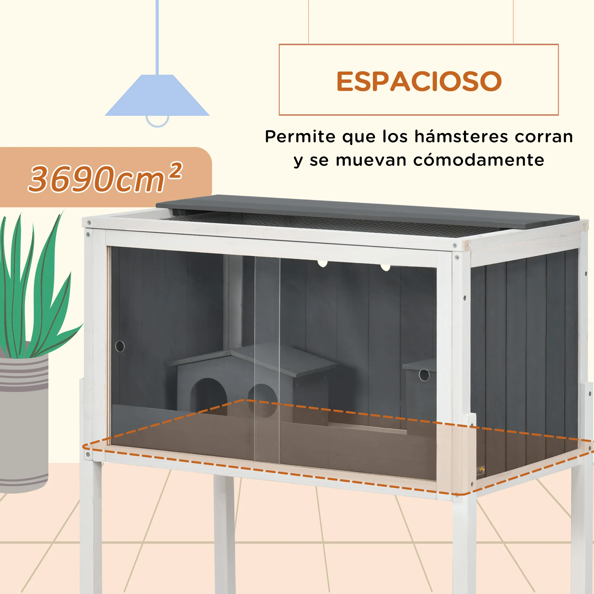 Pawhut Jaula Para Hámster De Madera 82x45x81 Cm Con 2 Puertas De Acrílico Gris - Image 4
