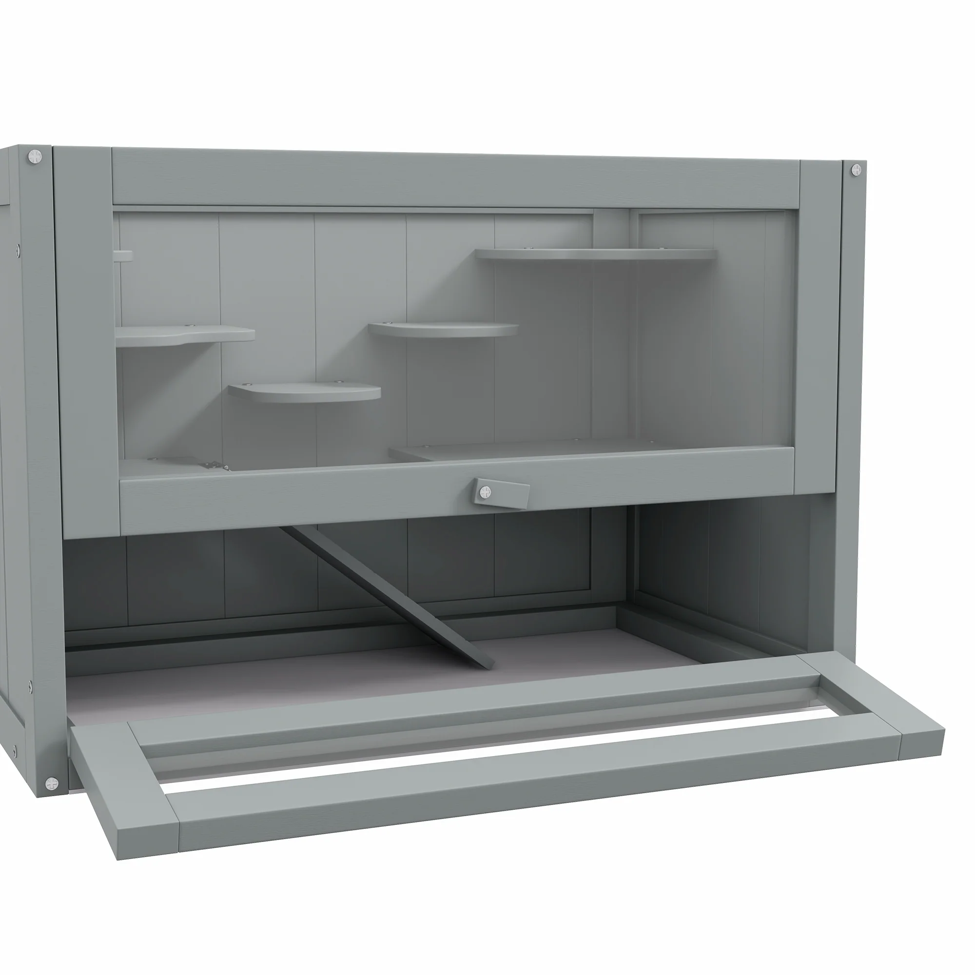 Pawhut Jaula Para Hámster De Madera Con Plataformas Escaleras 60x35x42 Cm Gris - Image 4