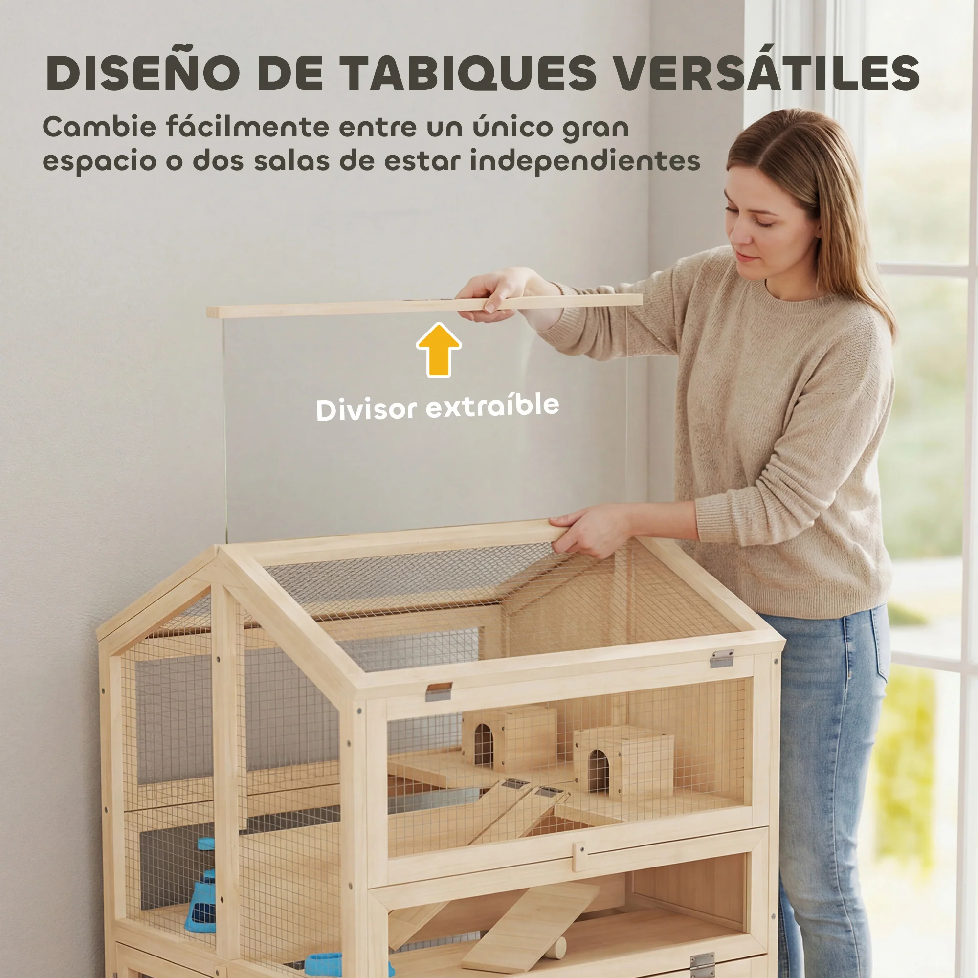 Pawhut Jaula Para Hámster De Madera De 3 Niveles Bandeja Extraíble Natural - Image 6