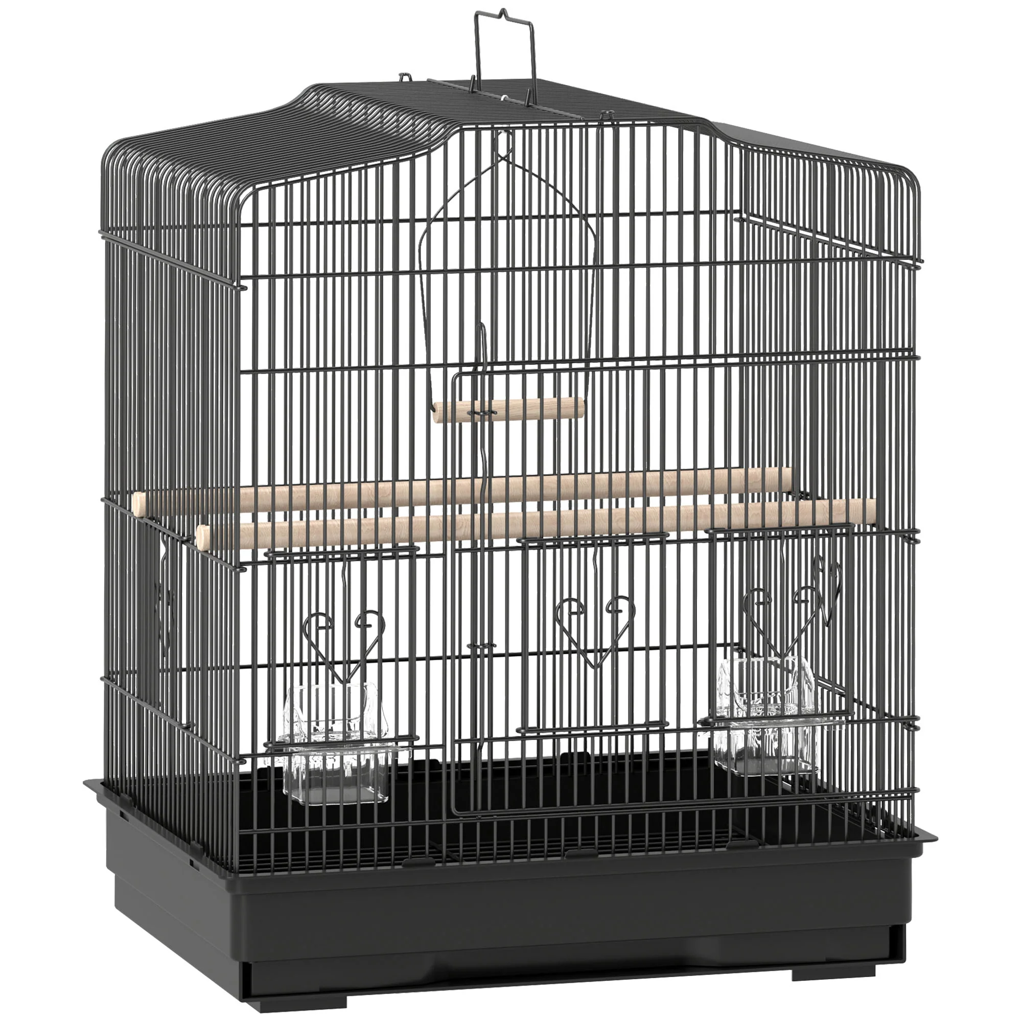Pawhut Jaula Para Pájaros 46,5x36x59 Cm Con Puertas Y Bandeja Extraíble Negro