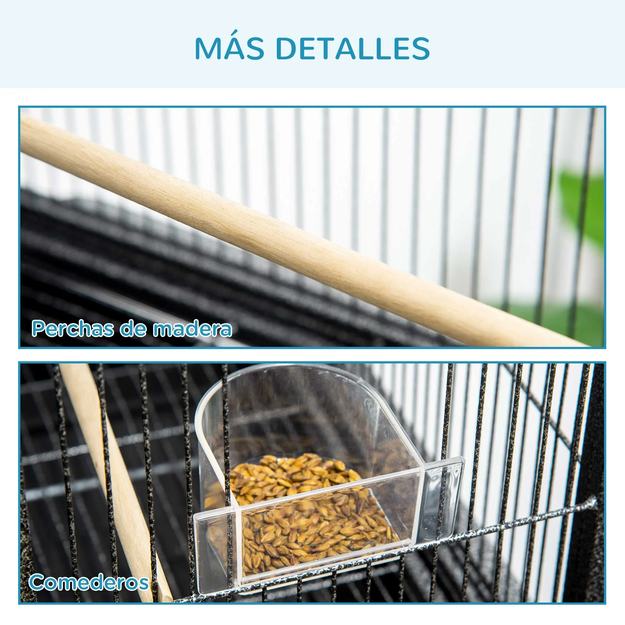 Pawhut Jaula Para Pájaros Con 4 Comederos Ruedas 81x48x162,5 Cm Negro Y Gris - Image 4