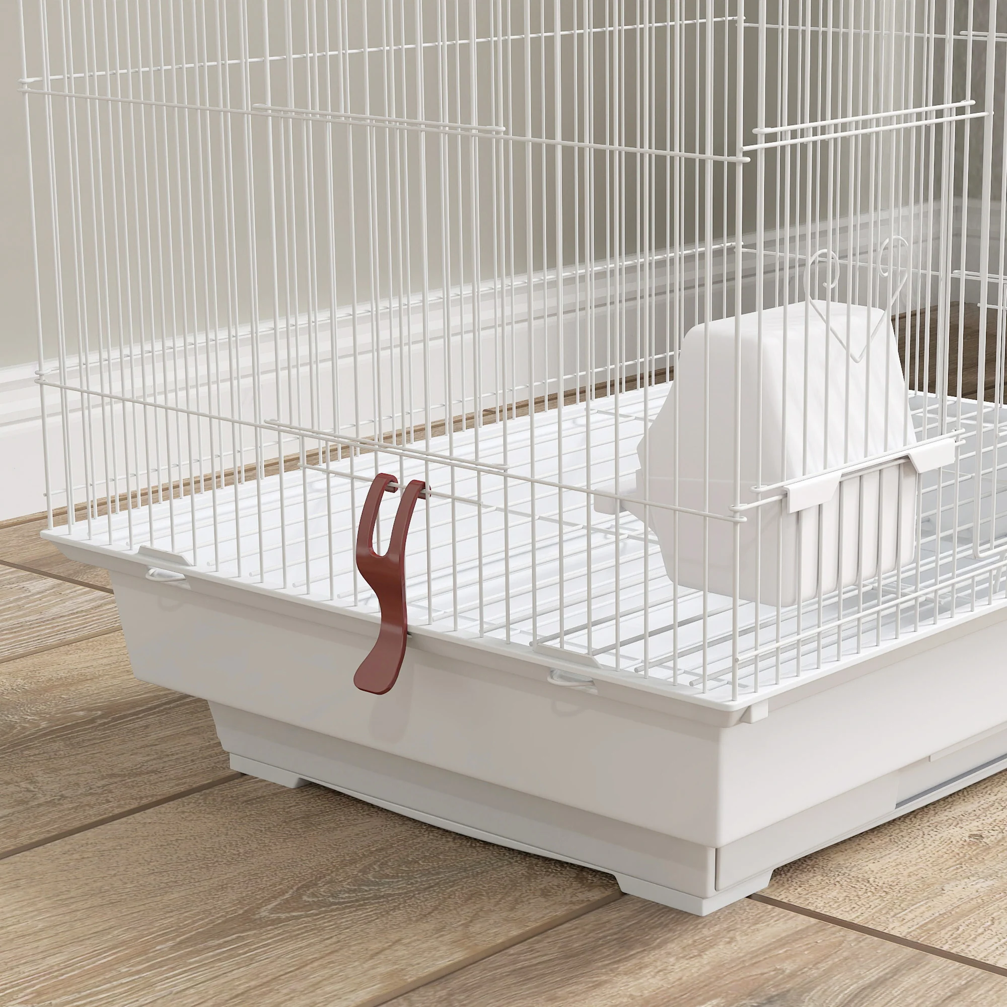 Pawhut Jaula Para Pájaros Con Puertas 4 Comederos Columpio 46x36x100 Cm Blanco - Image 5