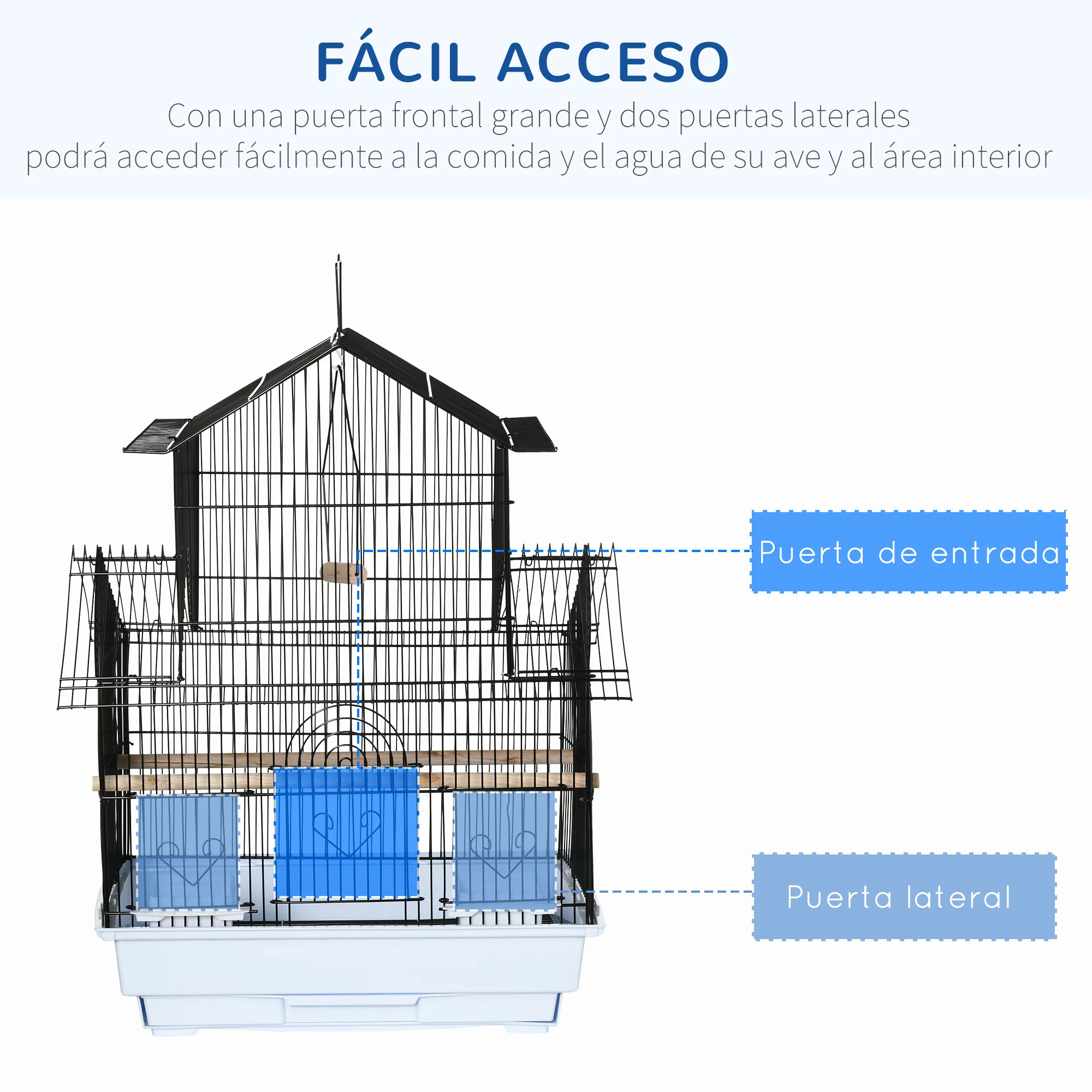 Pawhut Jaula Para Pájaros Con Puertas Comederos Perchas 50,5x41x63 Cm Blanco - Image 6