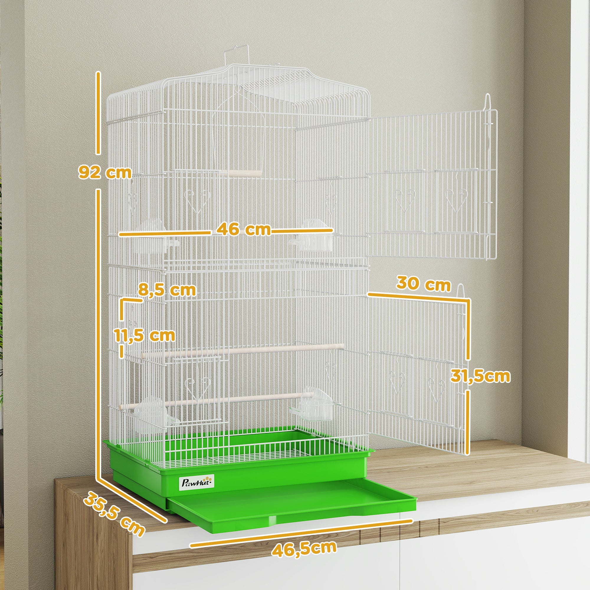 Pawhut Jaula Para Pájaros Con Puertas Comederos Y Bandeja 46,5x35,5x92 Cm Verde - Image 3