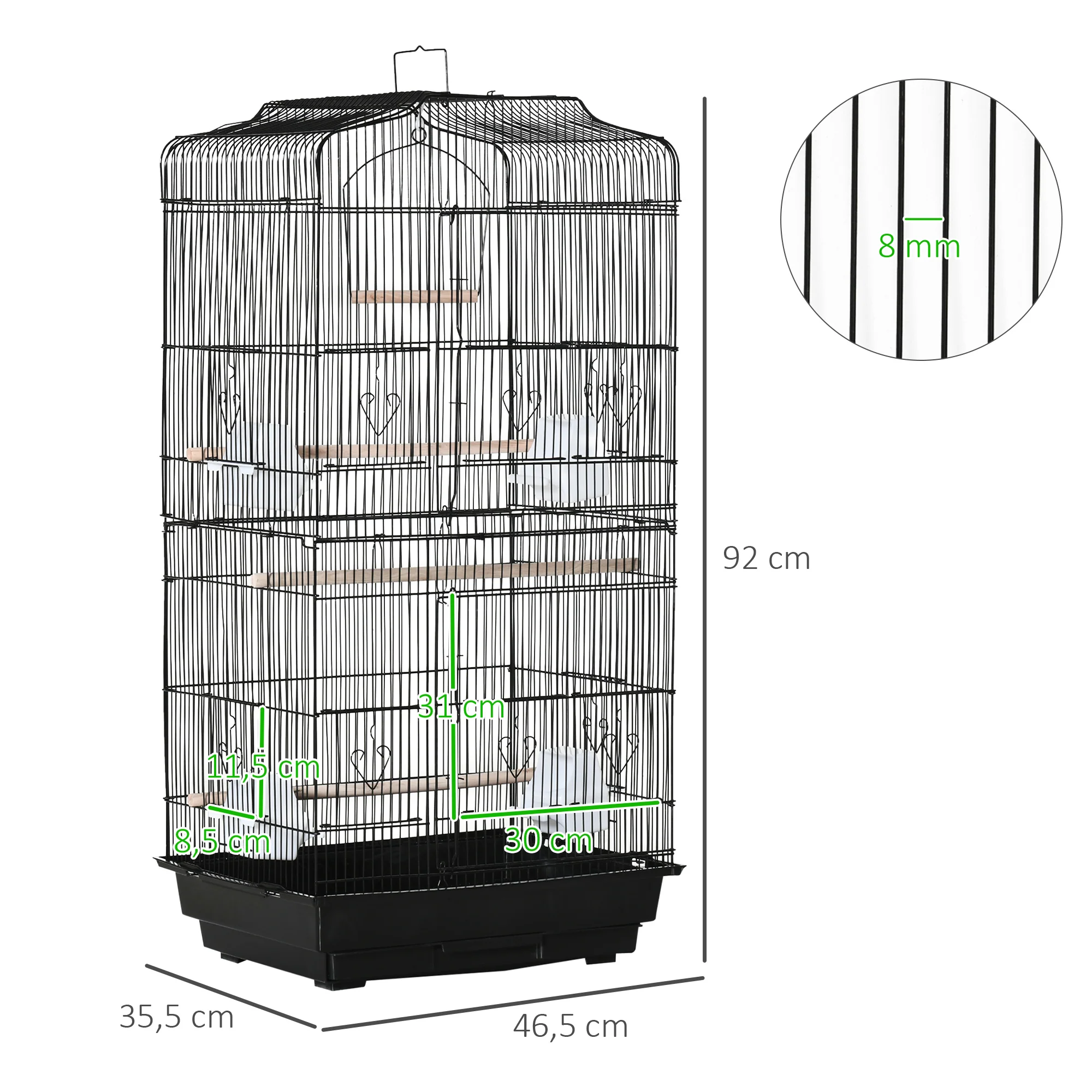 Pawhut Jaula Para Pájaros Con Puertas Comederos Y Bandeja 47,5x36x91 Cm Negro - Image 3