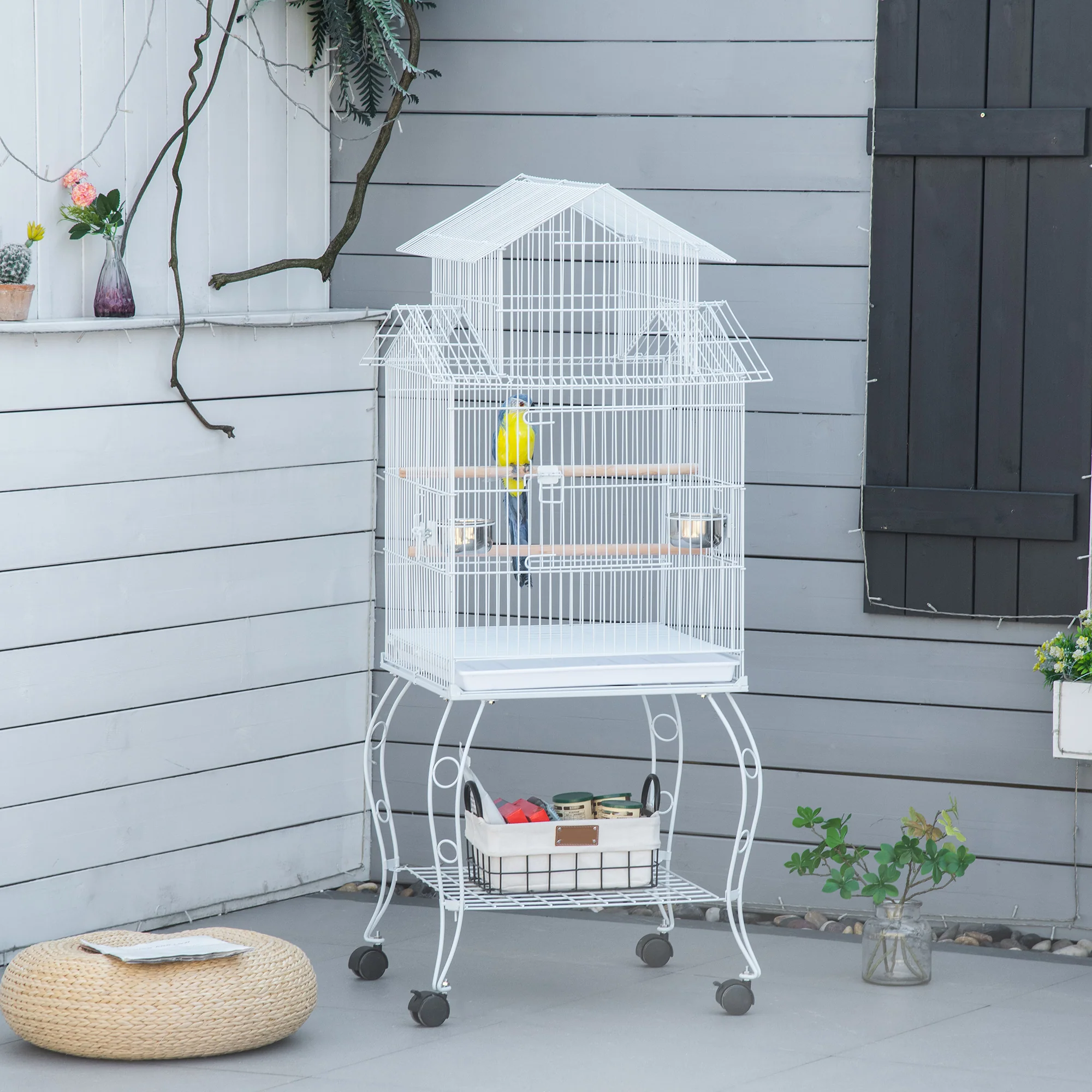 Pawhut Jaula Para Pájaros Con Ruedas 50x49x137cm Con Bandeja Extraíble Comederos - Image 2