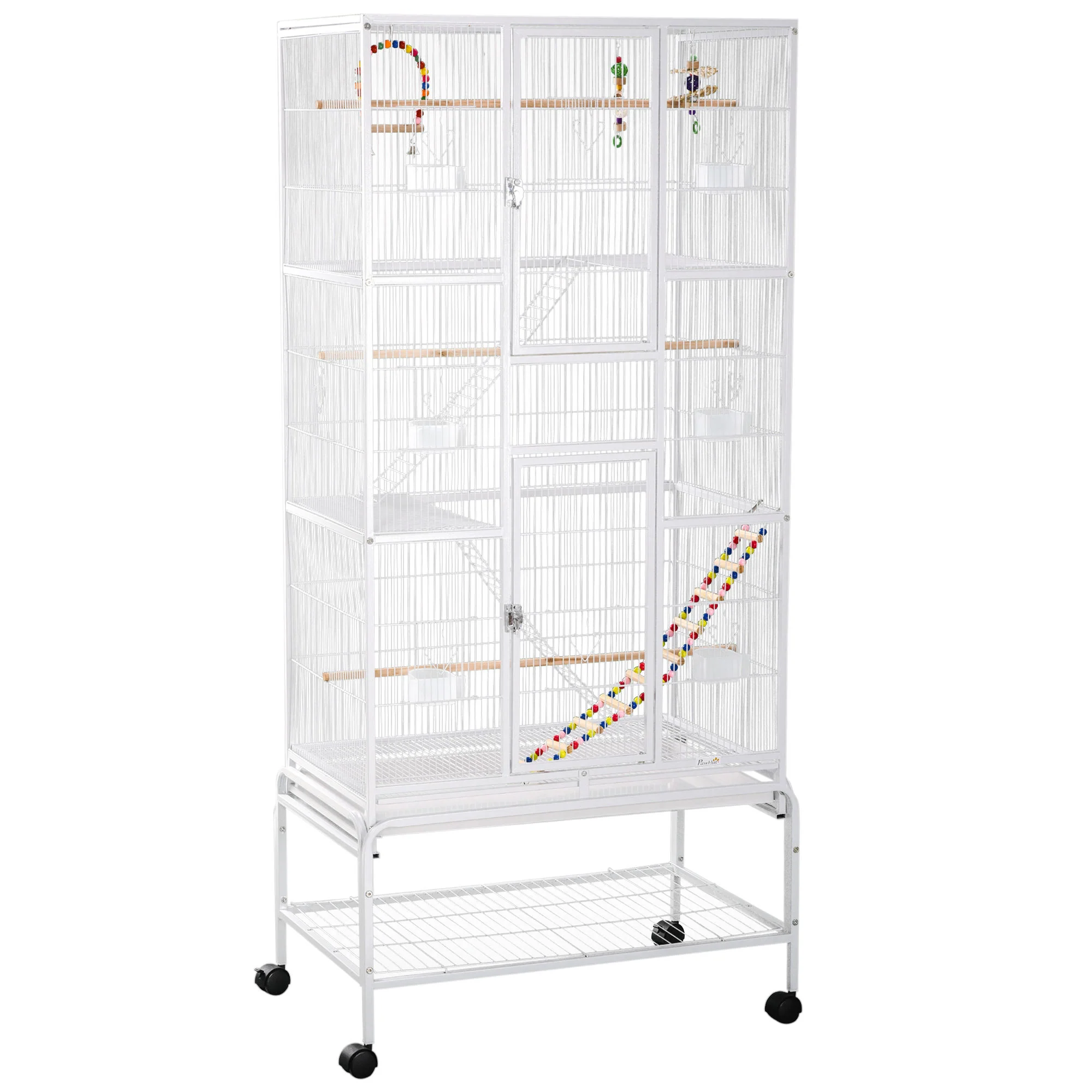 Pawhut Jaula Para Pájaros Con Ruedas Comederos Perchas 83x53x180 Cm Blanco