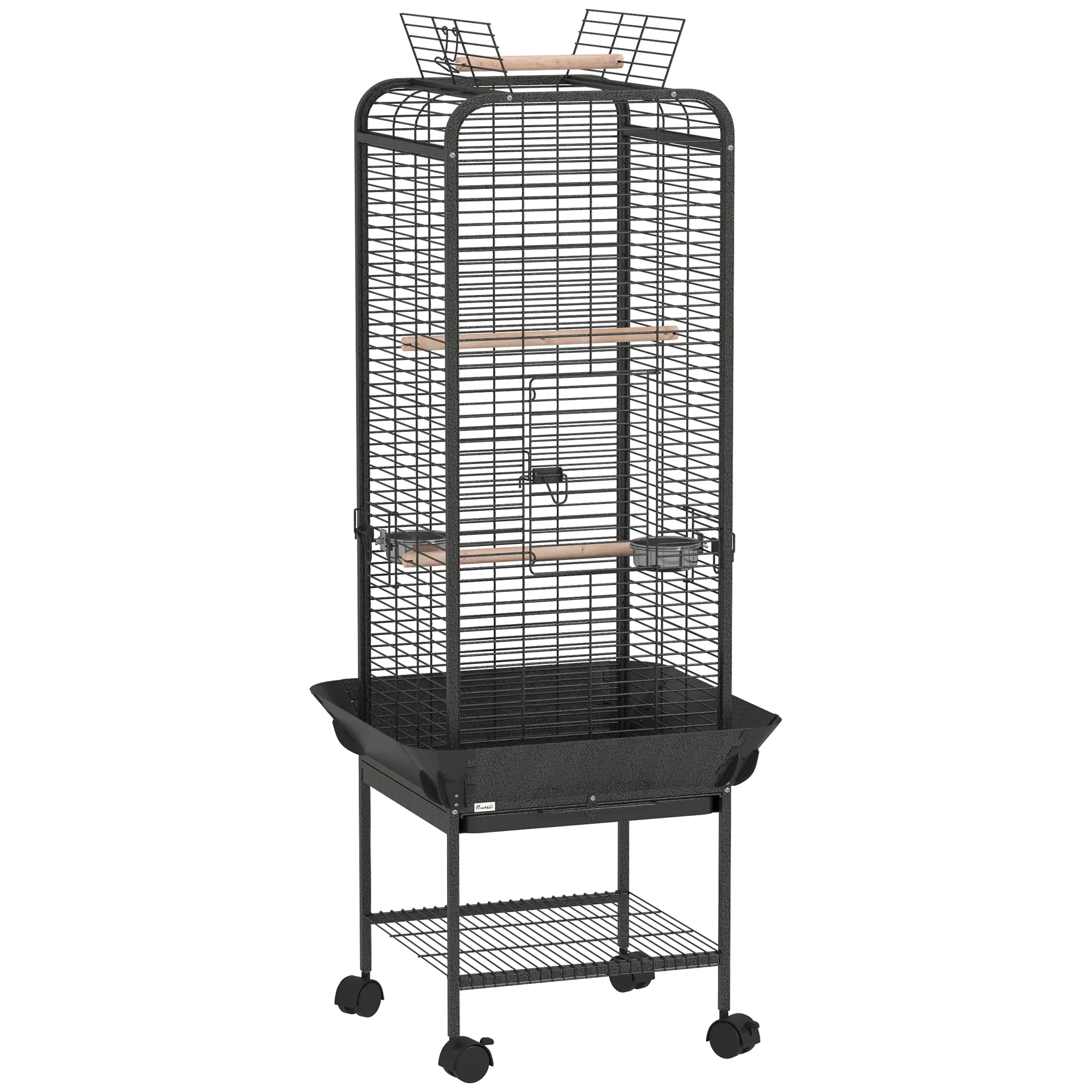 Pawhut Jaula Para Pájaros Con Ruedas Estante 62,5x62,5x146 Cm Gris Oscuro