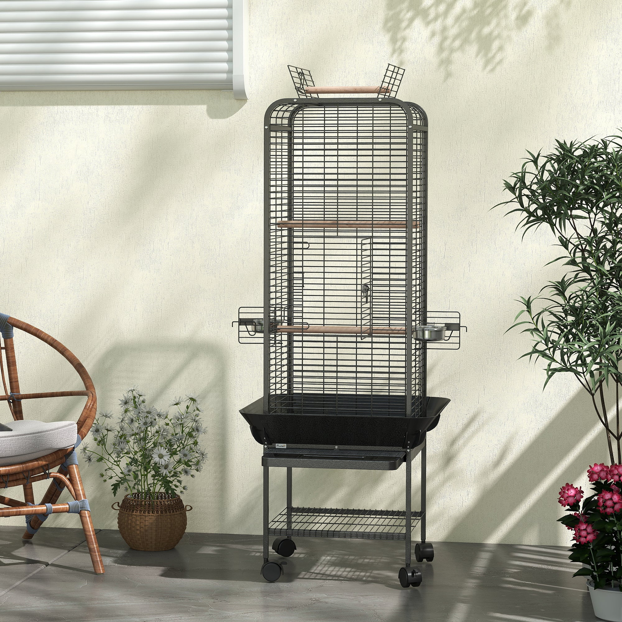 Pawhut Jaula Para Pájaros Con Ruedas Estante 62,5x62,5x146 Cm Gris Oscuro - Image 5