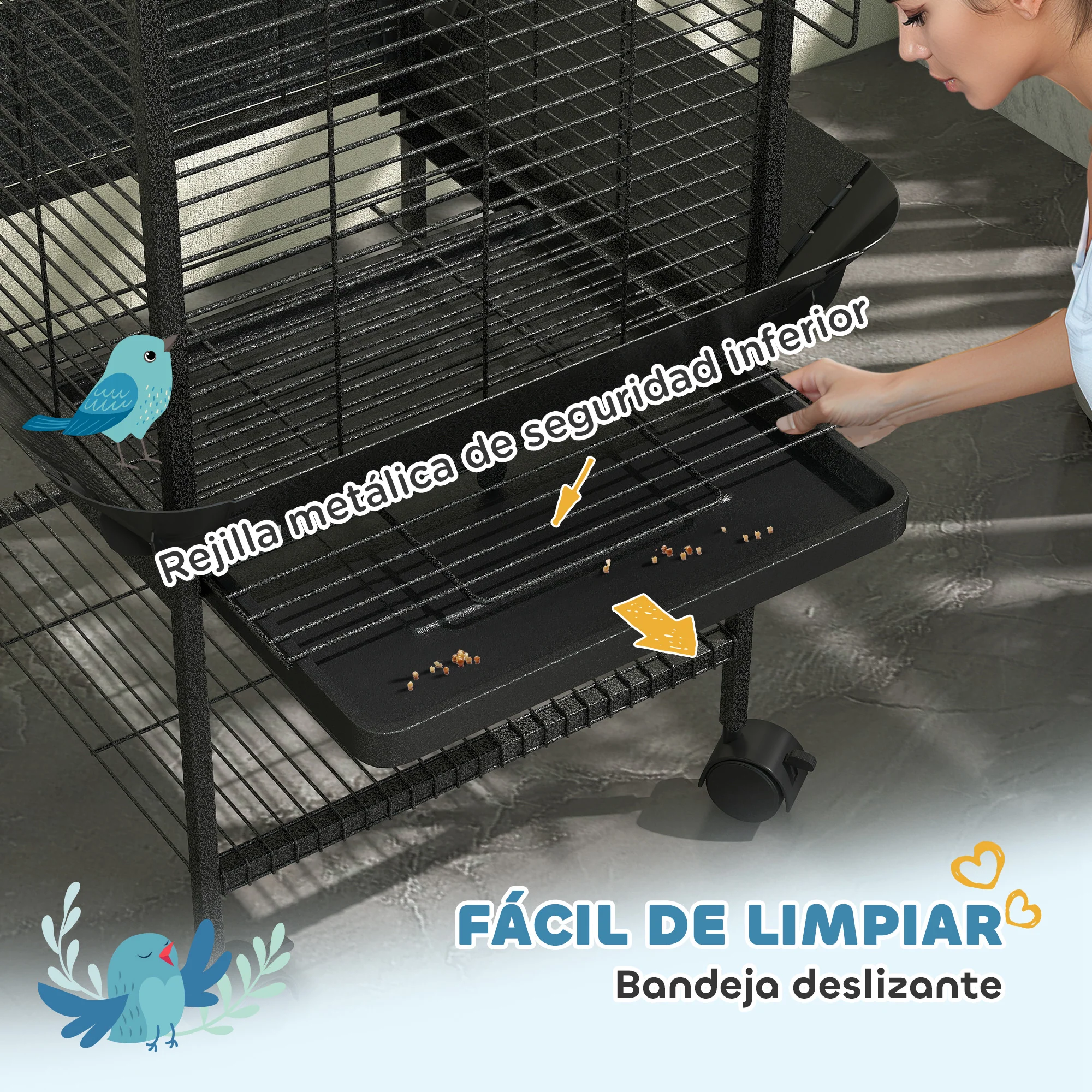 Pawhut Jaula Para Pájaros Con Ruedas Estante 62,5x62,5x146 Cm Gris Oscuro - Image 6