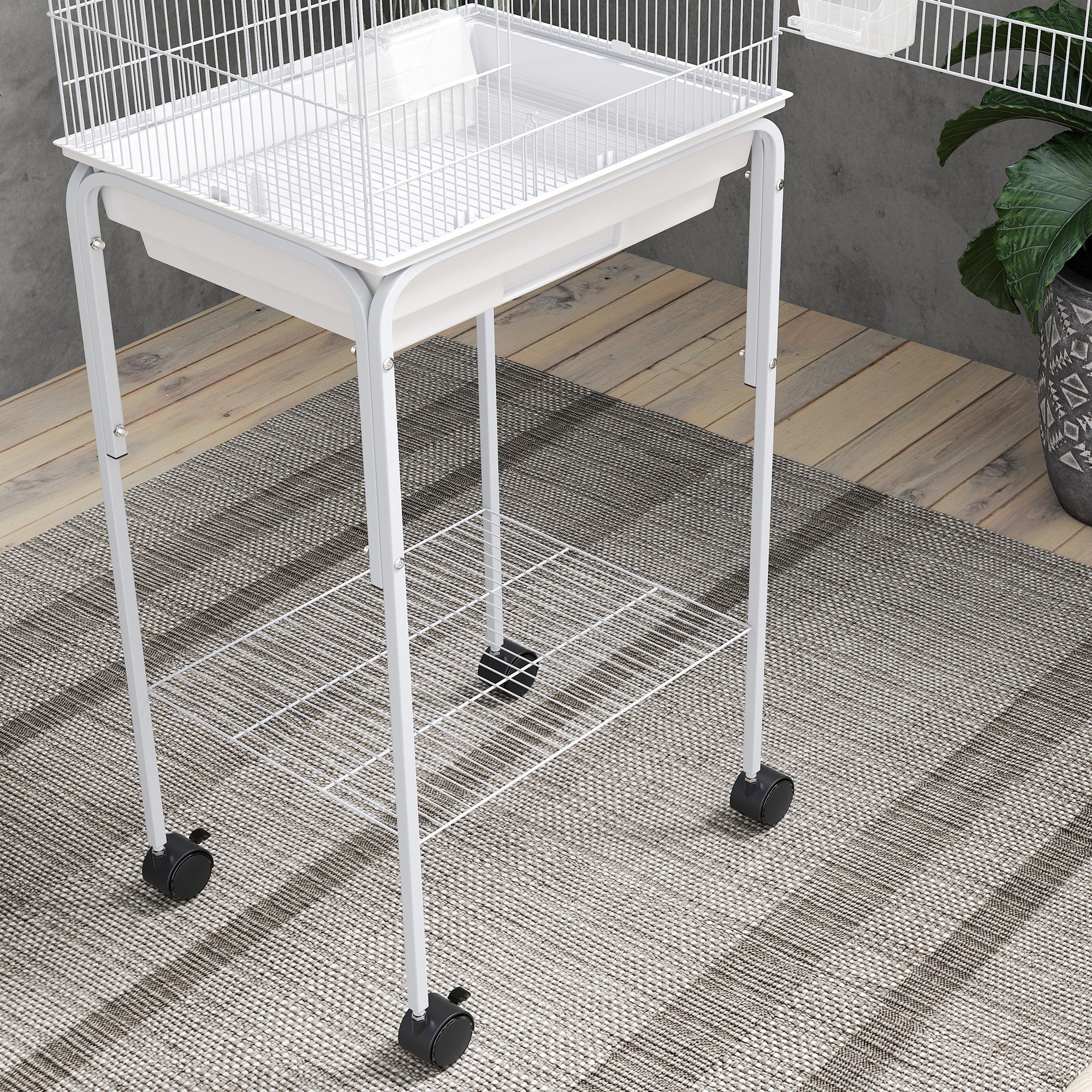 Pawhut Jaula Para Pájaros Con Ruedas Estante Comederos 46,5x36x124 Cm Blanco - Image 5