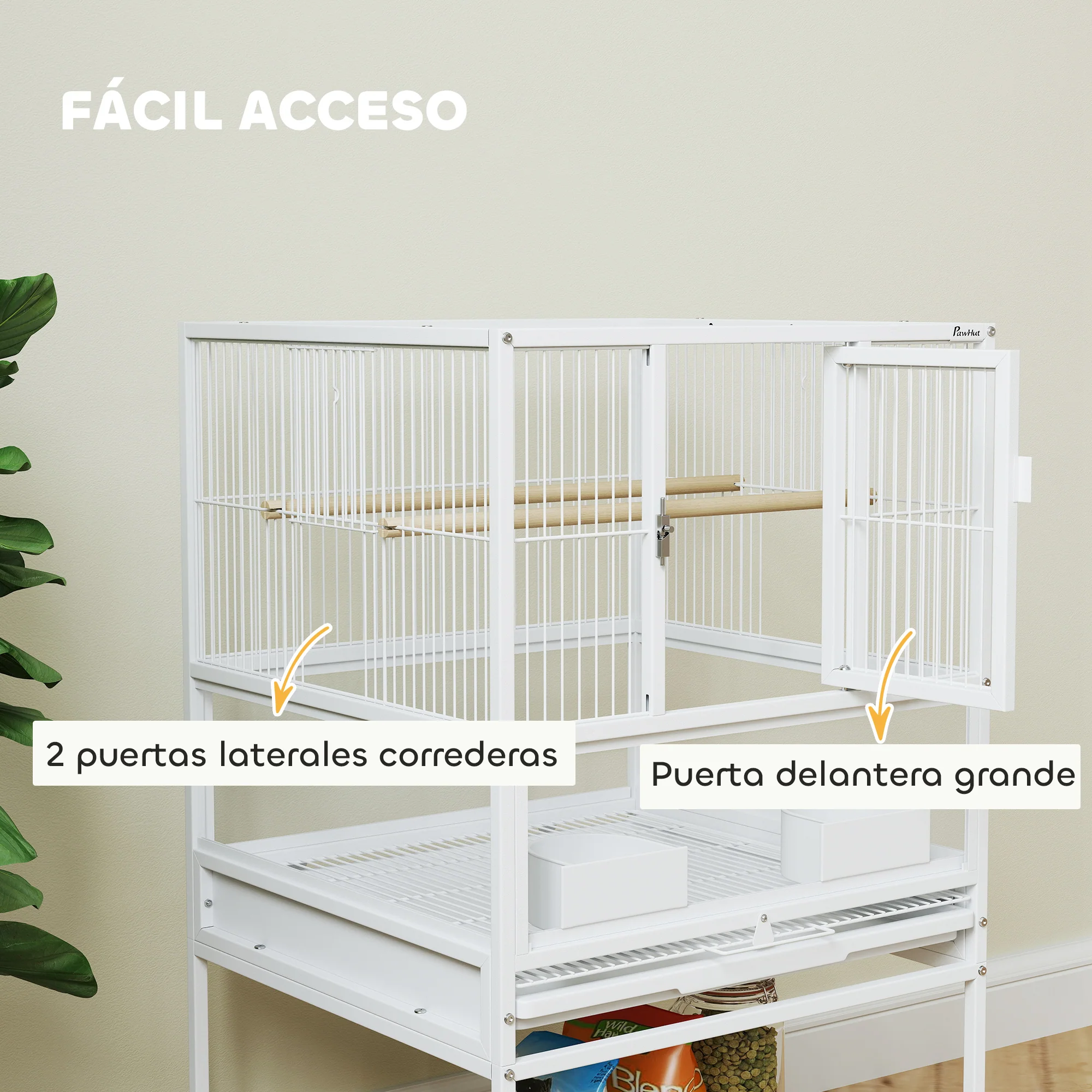 Pawhut Jaula Para Pájaros Con Ruedas Paneles Acrílicos 48x46x83 Cm Blanco - Image 6