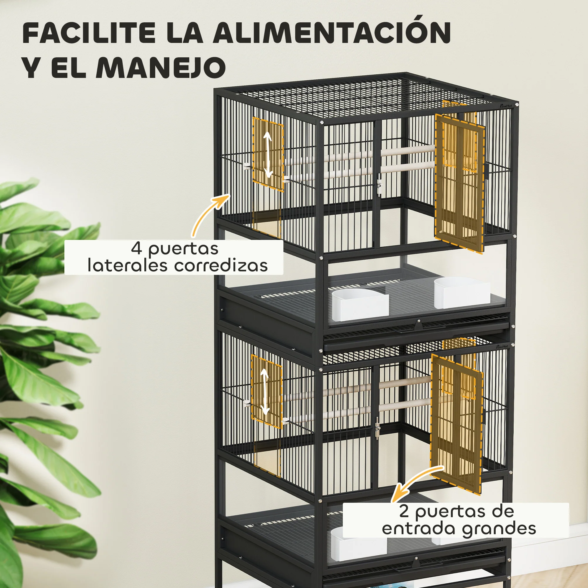 Pawhut Jaula Para Pájaros De 2 Niveles Con Ruedas Paneles Acrílicos Negro - Image 6