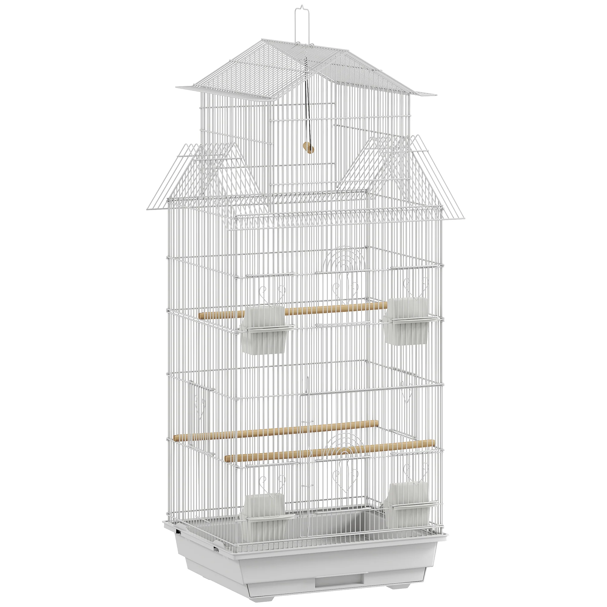 Pawhut Jaula Para Pájaros De Acero Con Comederos Perchas 50,5x41x104 Cm Blanco
