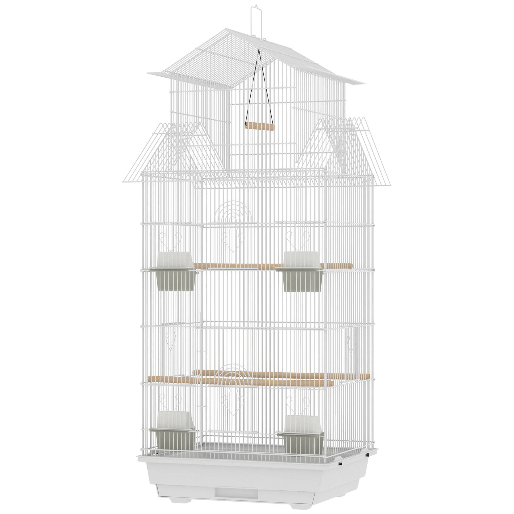 Pawhut Jaula Para Pájaros De Acero Con Comederos Perchas 50,5x41x104 Cm Blanco - Image 5