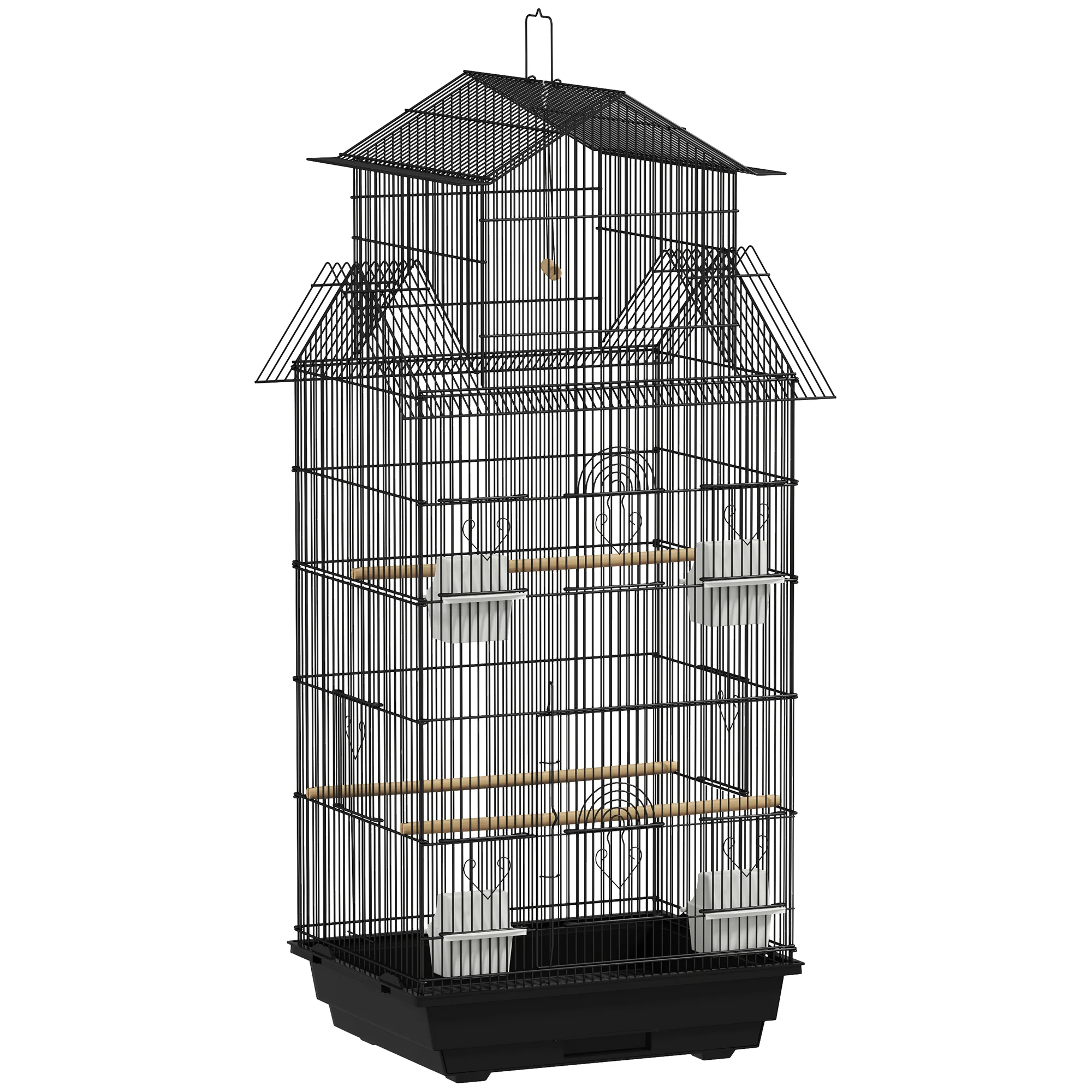 Pawhut Jaula Para Pájaros De Acero Con Comederos Perchas 50,5x41x104 Cm Negro
