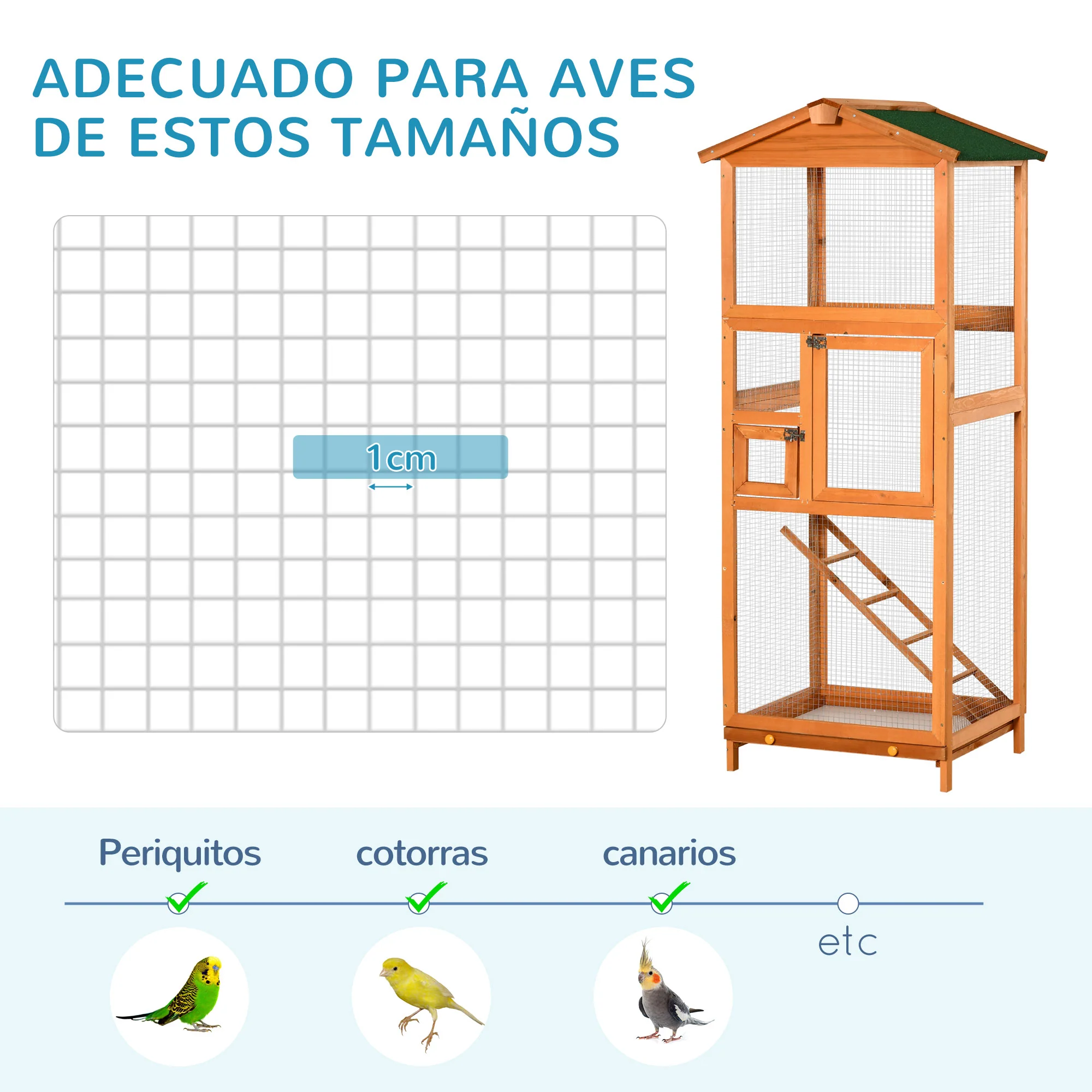 Pawhut Jaula Para Pájaros De Madera Con Bandeja Extraíble Techo Asfáltico - Image 6