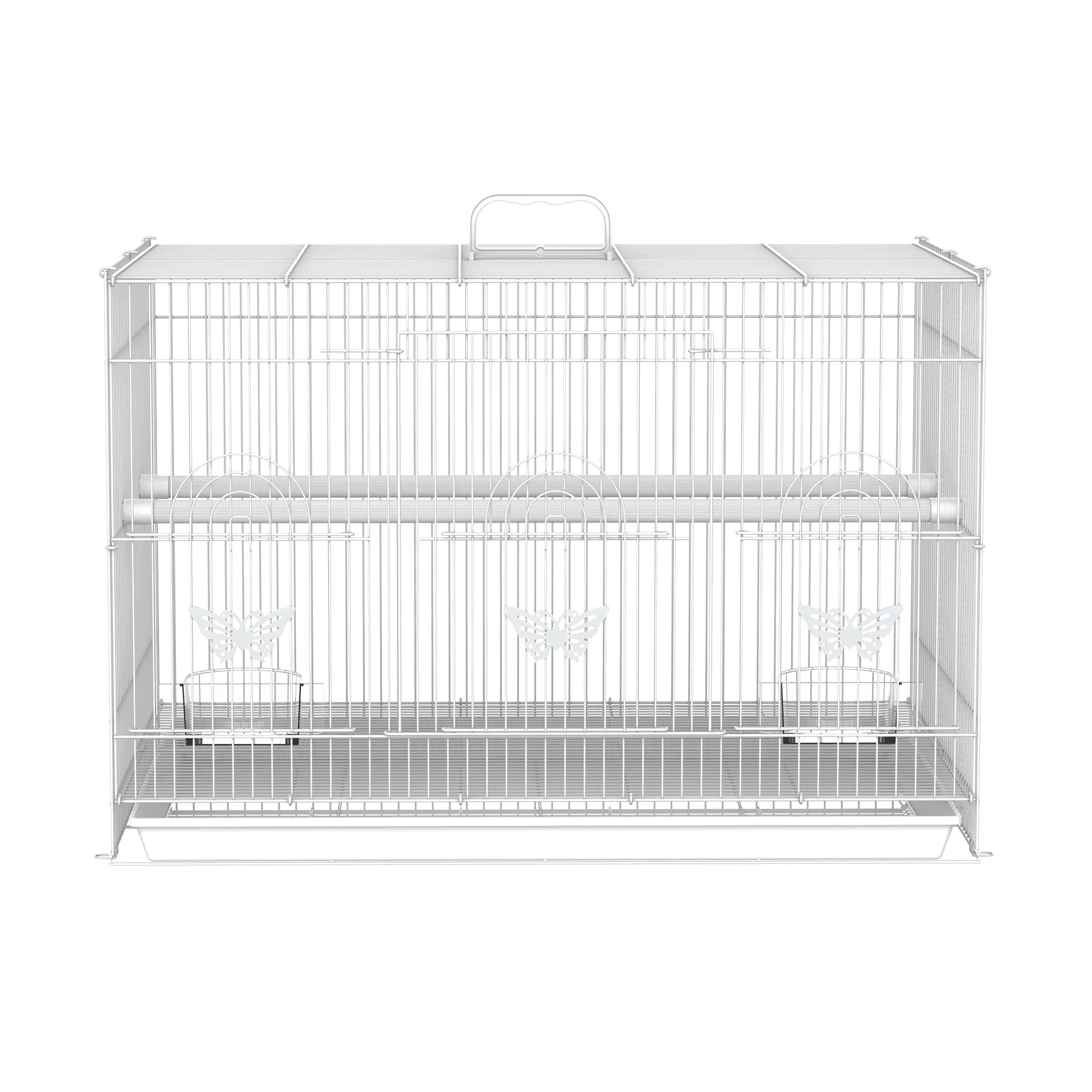 Pawhut Jaula Para Pájaros De Metal 60x41x41 Cm Con Comederos Y 2 Perchas Blanco - Image 5