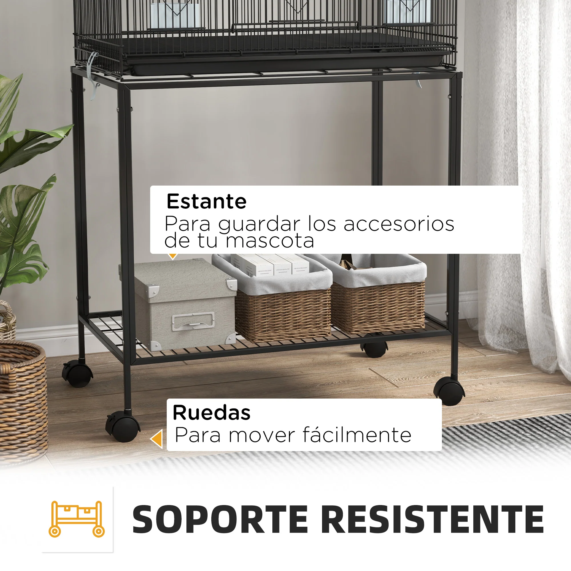 Pawhut Jaula Para Pájaros Doble Apilable 77x46x164 Cm Con Ruedas Negro - Image 4