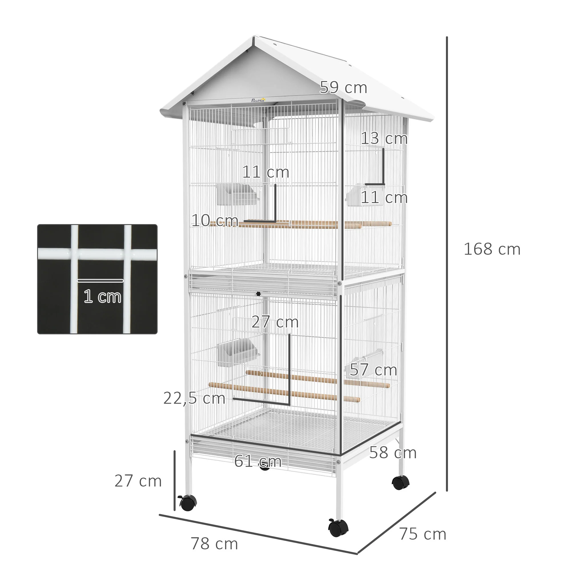 Pawhut Jaula Para Pájaros Grande De 2 Pisos 78x75x168 Cm Blanco - Image 3