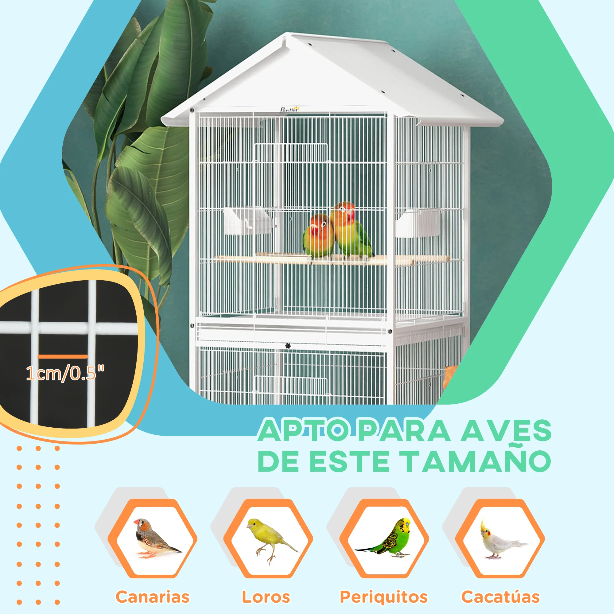 Pawhut Jaula Para Pájaros Grande De 2 Pisos 78x75x168 Cm Blanco - Image 6