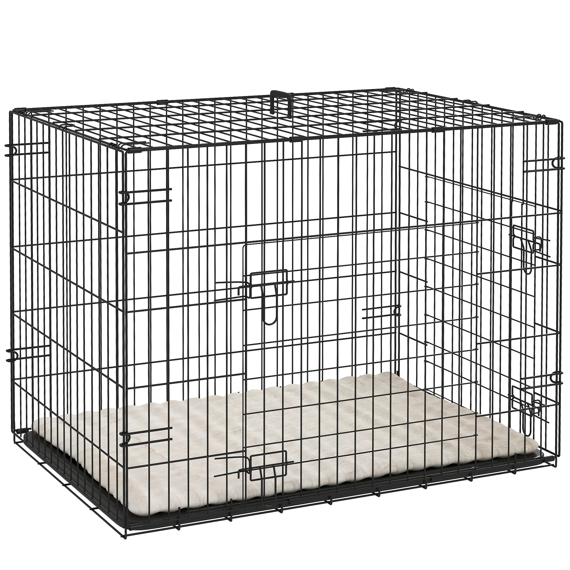 Pawhut Jaula Para Perros Con Cojín Bandeja Extraíble 75x48,5x53 Cm Negro Y Beige