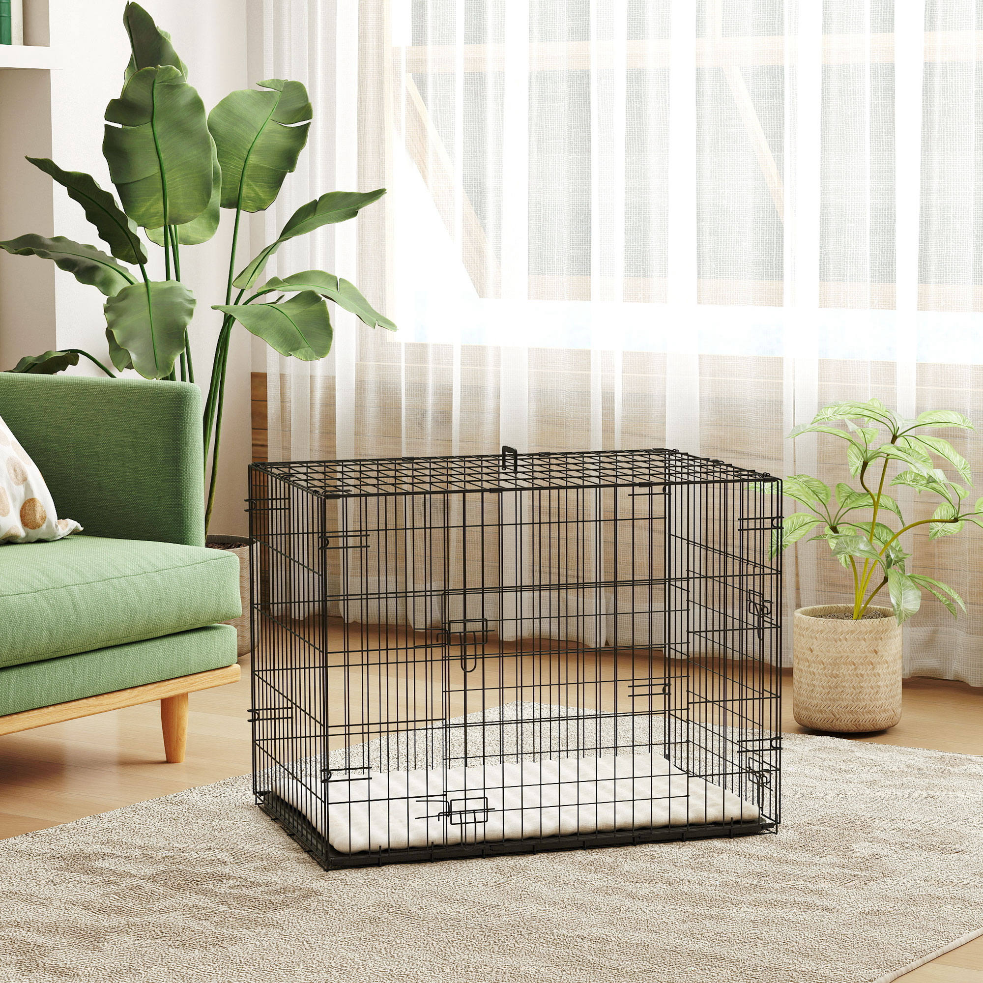 Pawhut Jaula Para Perros Con Cojín Bandeja Extraíble 75x48,5x53 Cm Negro Y Beige - Image 2