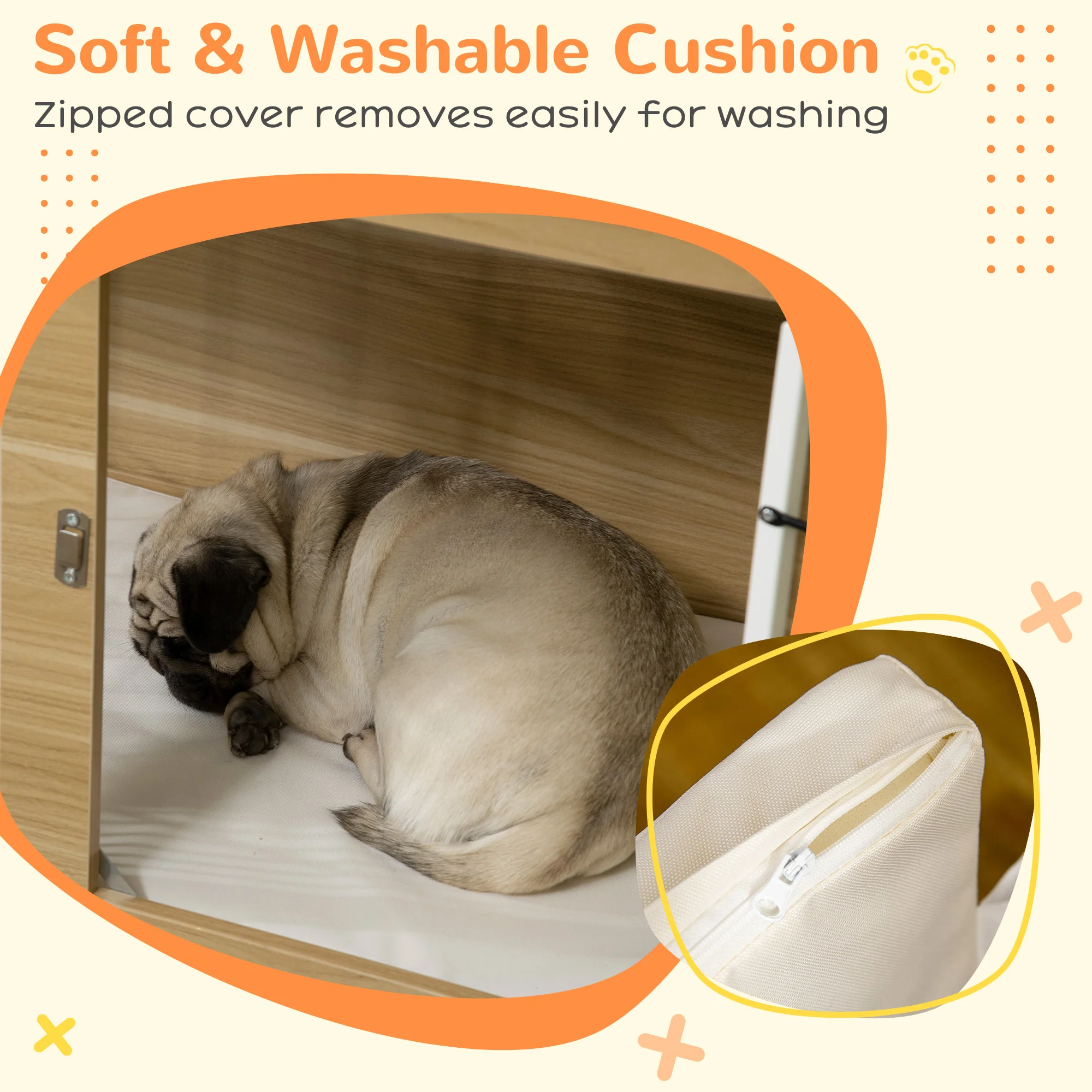 Pawhut Jaula Para Perros Con Cojín Lavable Estructura De Acero 90x58x65 Cm Roble - Image 4
