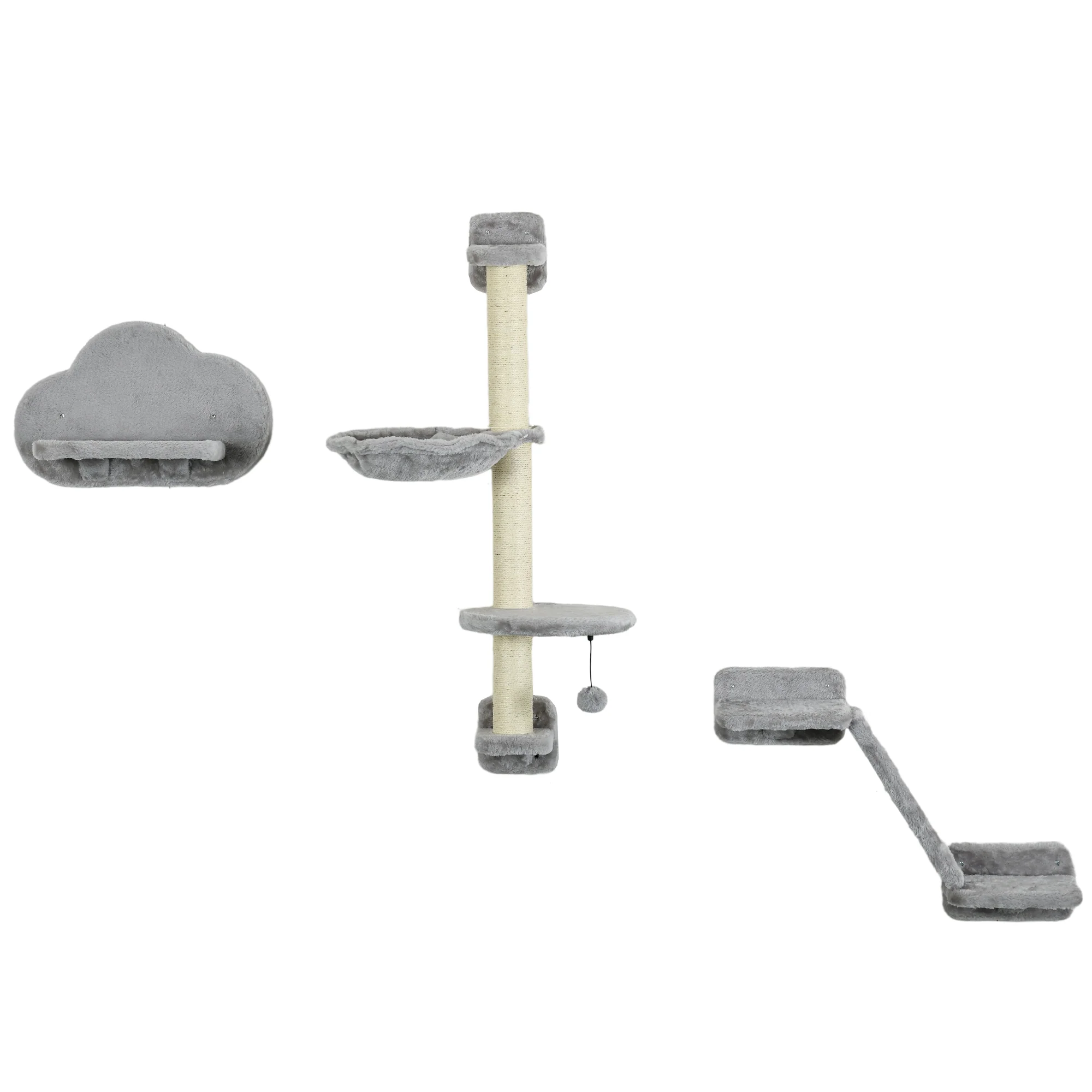 Pawhut Juego De Pared De Escalada Para Gatos De 3 Piezas Gris