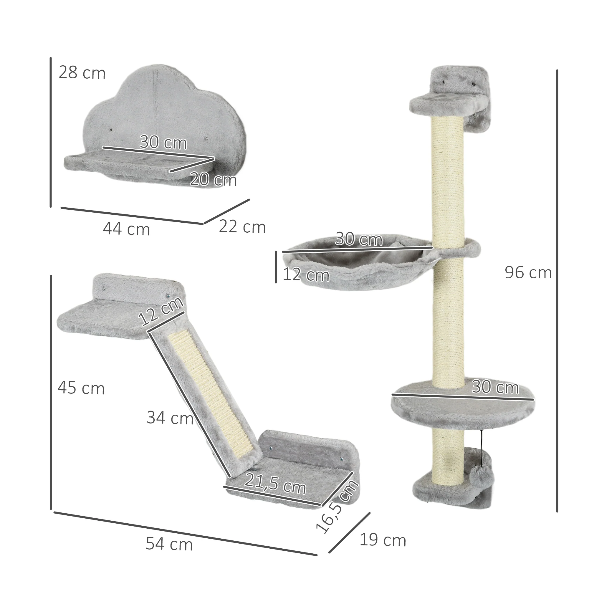 Pawhut Juego De Pared De Escalada Para Gatos De 3 Piezas Gris - Image 3