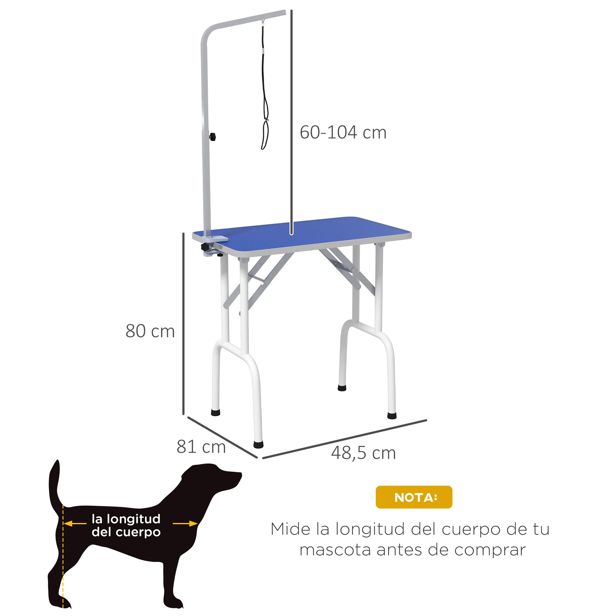 Pawhut Mesa De Peluquería Canina Plegable Encimera Antideslizante Azul - Image 3