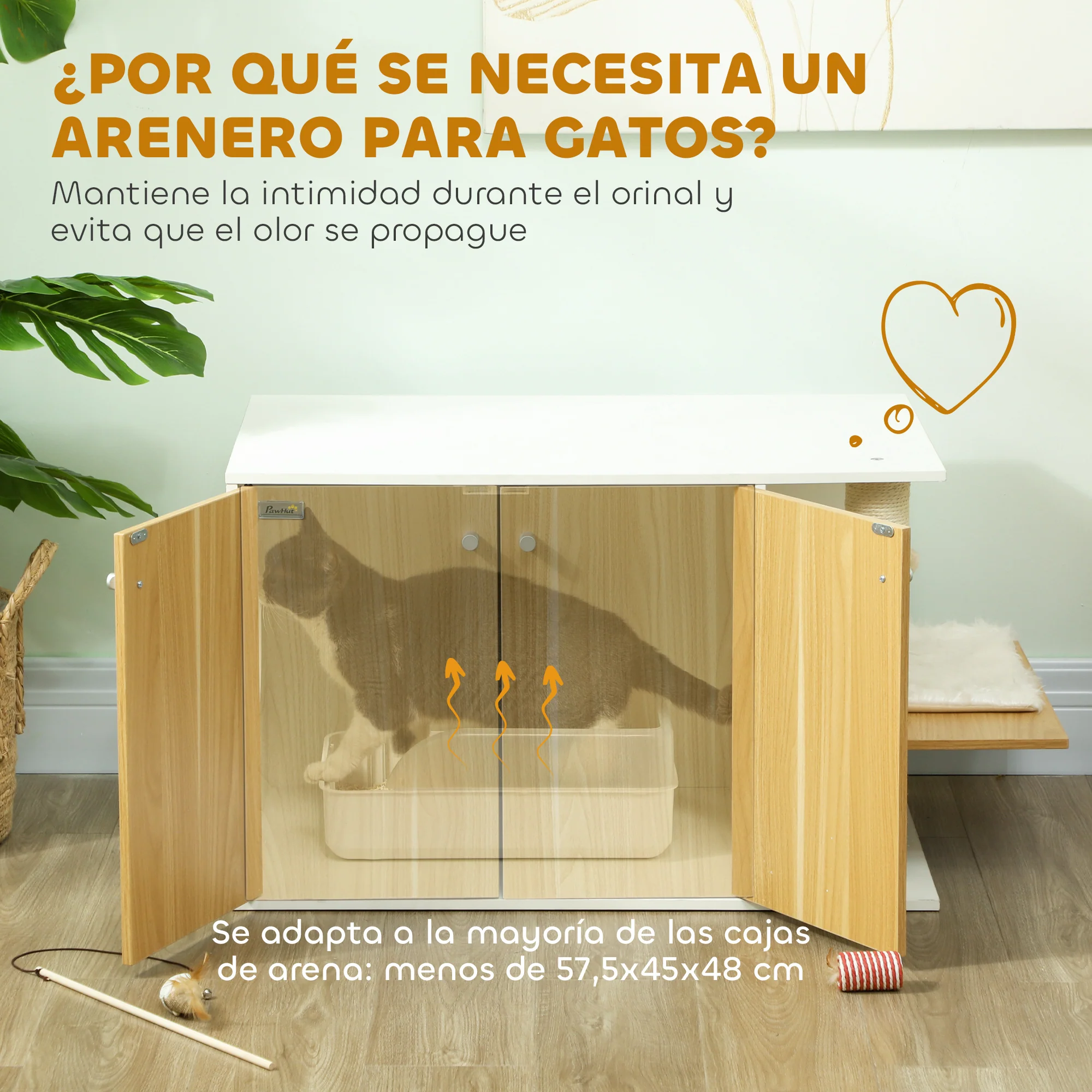 Pawhut Mueble Arenero Para Gatos 3 En 1 Con Puertas Centro De Juegos Blanco - Image 6
