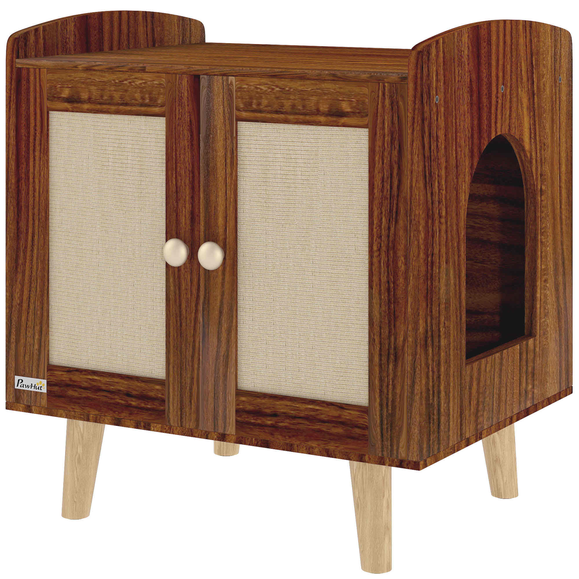 Pawhut Mueble Arenero Para Gatos Con Puertas Con Esteras De Sisal Marrón